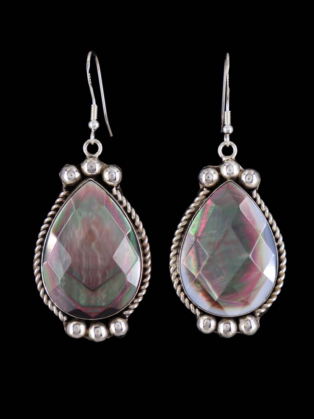Navajo Sterling Silver Abalone Dangle Earrings - PuebloDirect.com