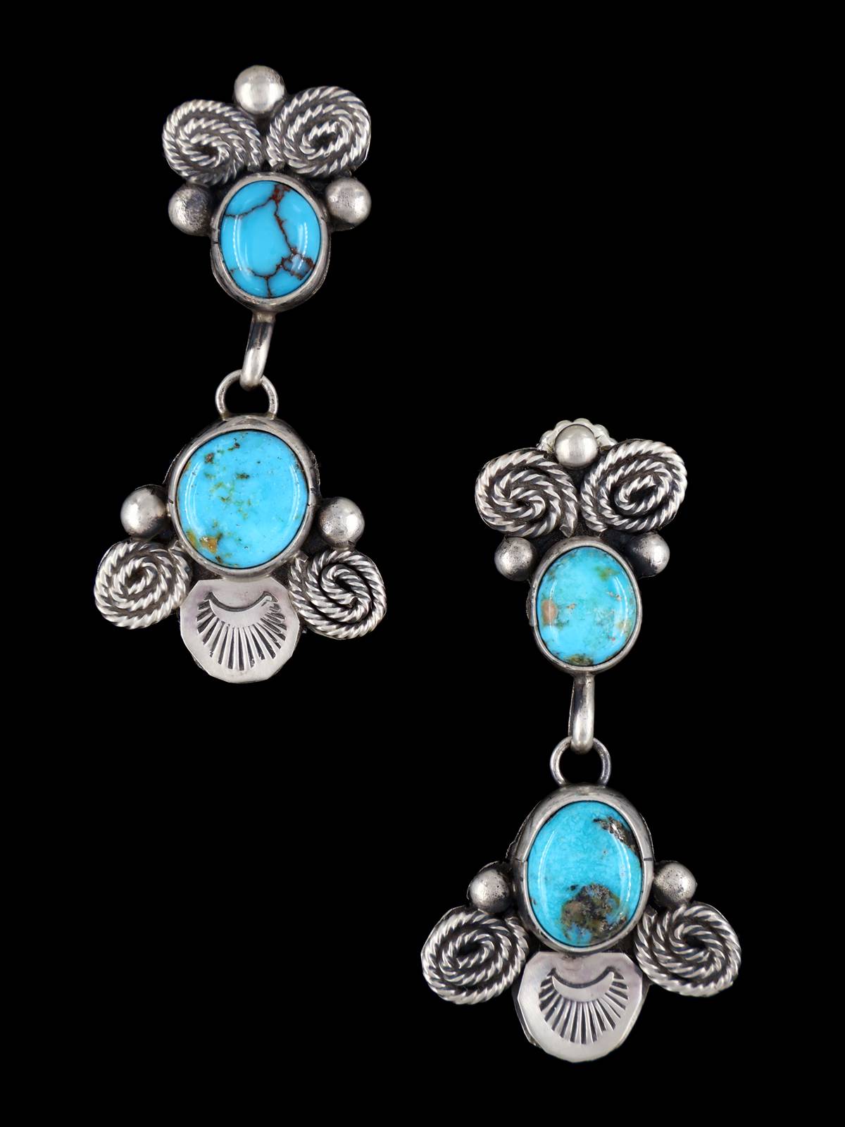 Navajo Sterling Silver Turquoise Post Earrings - PuebloDirect.com