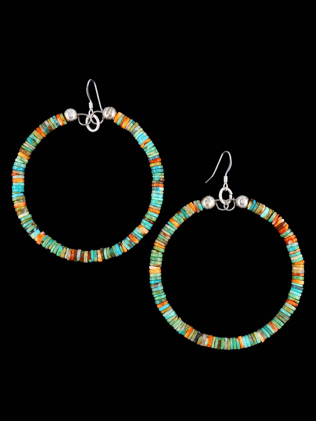 Spiny Oyster and Turquoise Sterling Silver Bead Earrings - PuebloDirect.com
