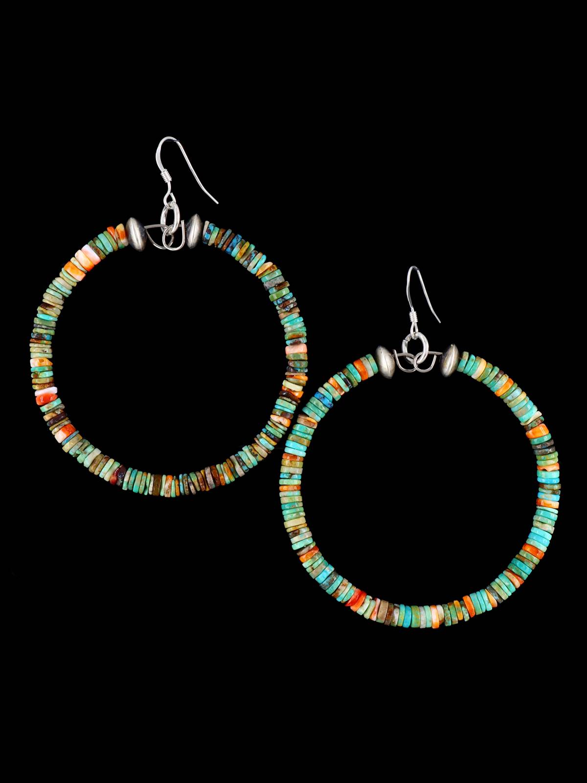 Spiny Oyster and Turquoise Sterling Silver Bead Earrings - PuebloDirect.com