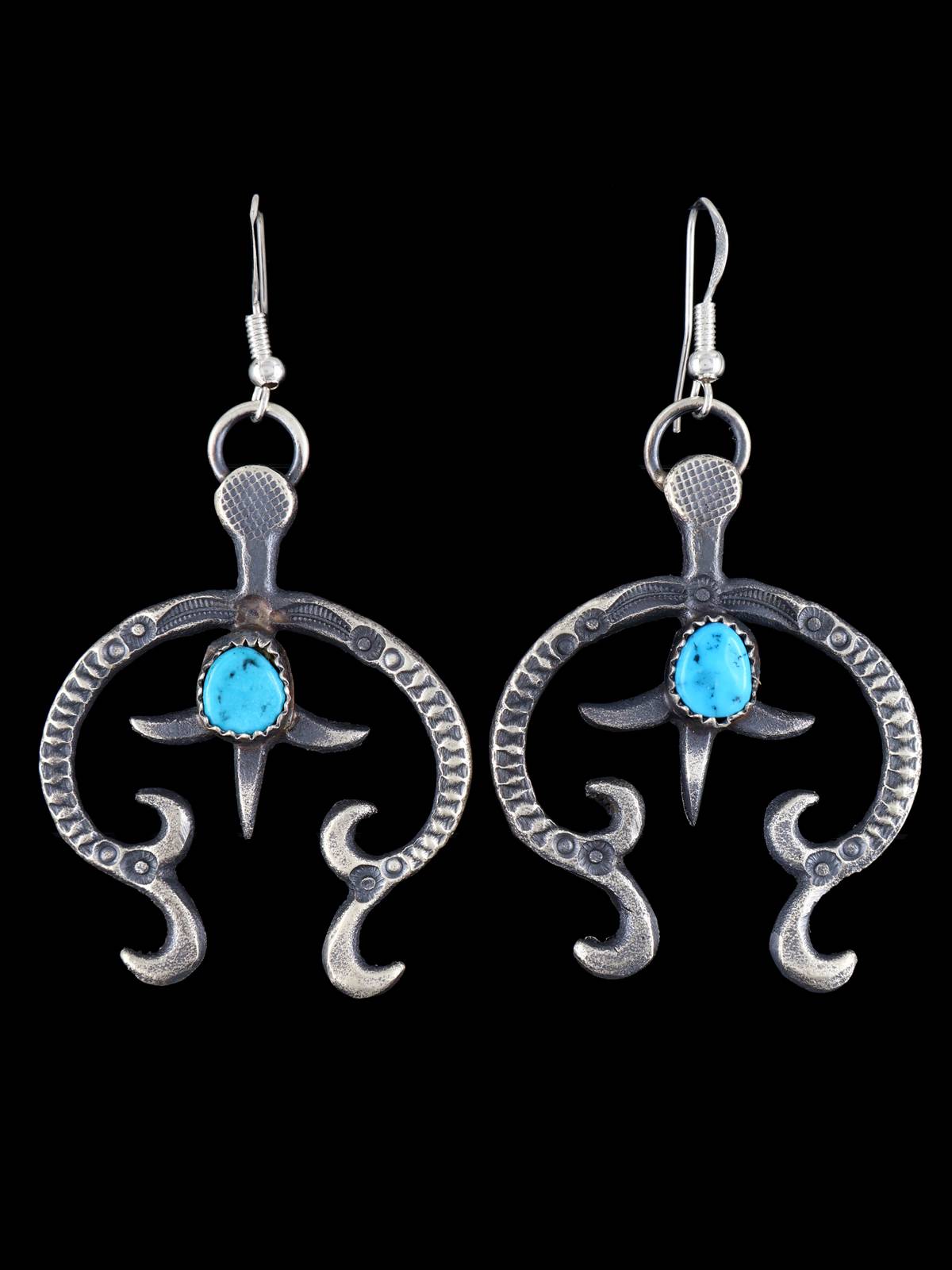 Navajo Sterling Silver Turquoise Naja Dangle Earrings - PuebloDirect.com