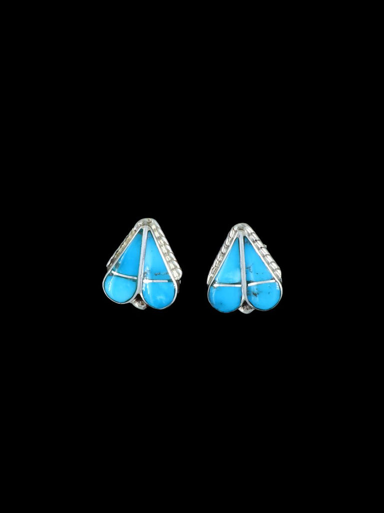 Native American Zuni Inlay Turquoise Heart Post Earrings - PuebloDirect.com