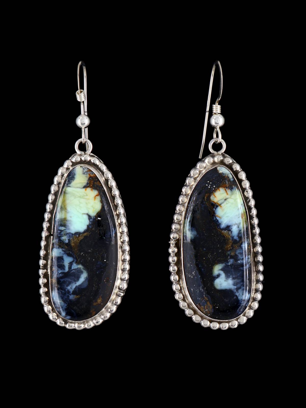 Navajo Sterling Silver Variscite Dangle Earrings - PuebloDirect.com
