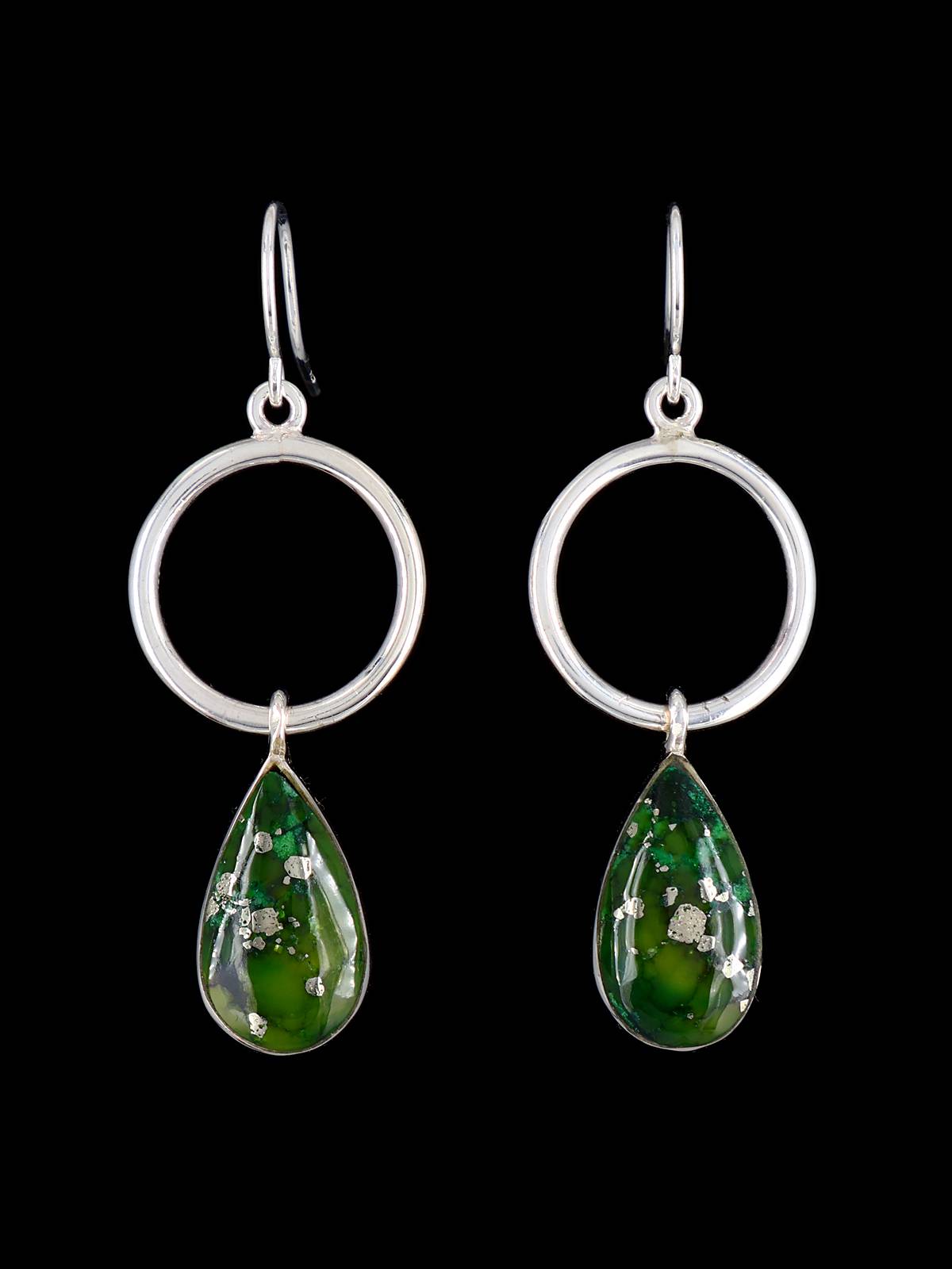 Navajo Sterling Silver Turquoise Dangle Earrings - PuebloDirect.com