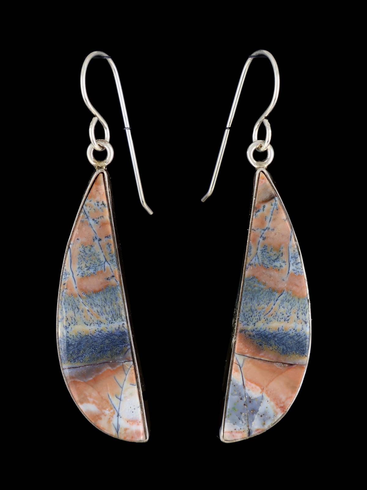 Native American Opalized Petrified Wood Sterling Silver Dangle Earrings - PuebloDirect.com