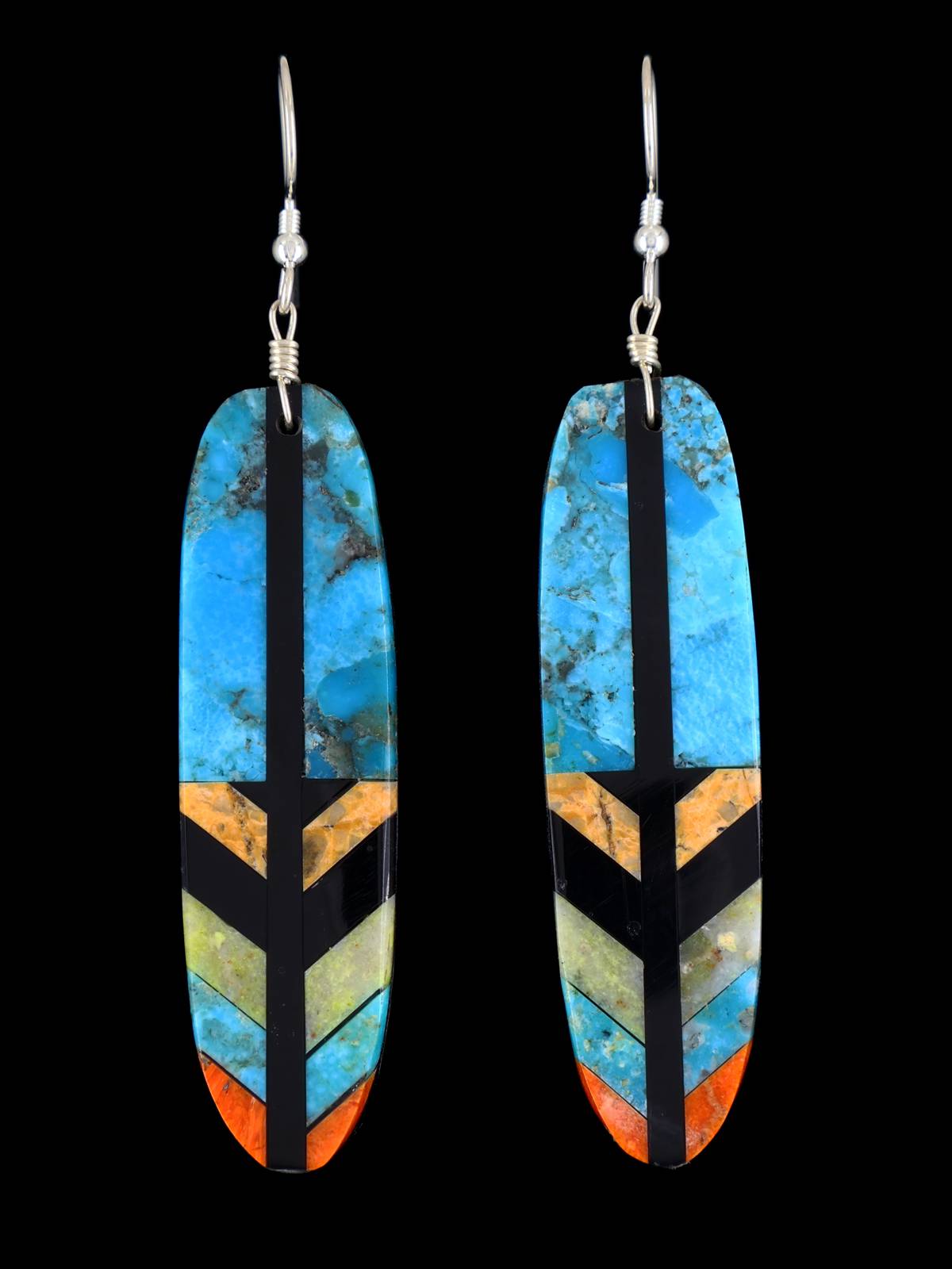 Mosaic Multistone Feather Santo Domingo Inlay Earrings - PuebloDirect.com