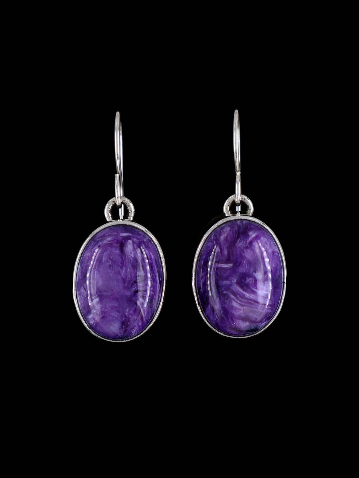 Navajo Purple Charoite Sterling Silver Dangle Earrings - PuebloDirect.com