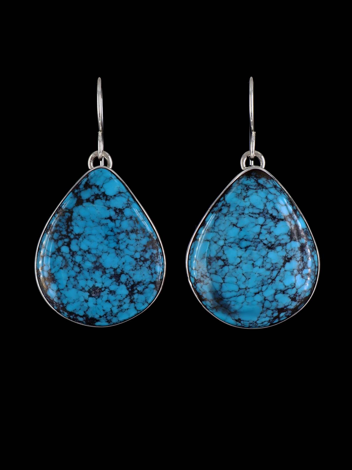 Navajo Cloud Mountain Turquoise Sterling Silver Dangle Earrings - PuebloDirect.com
