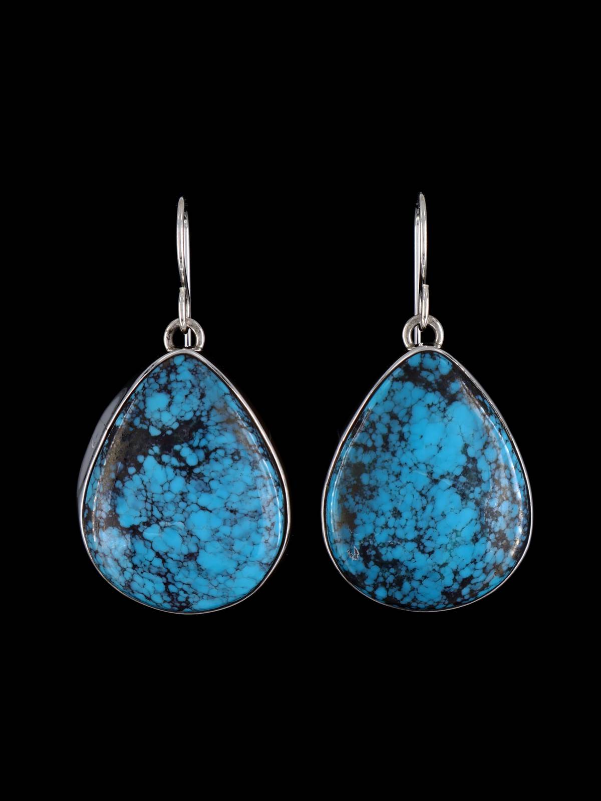 Navajo Cloud Mountain Turquoise Sterling Silver Dangle Earrings - PuebloDirect.com