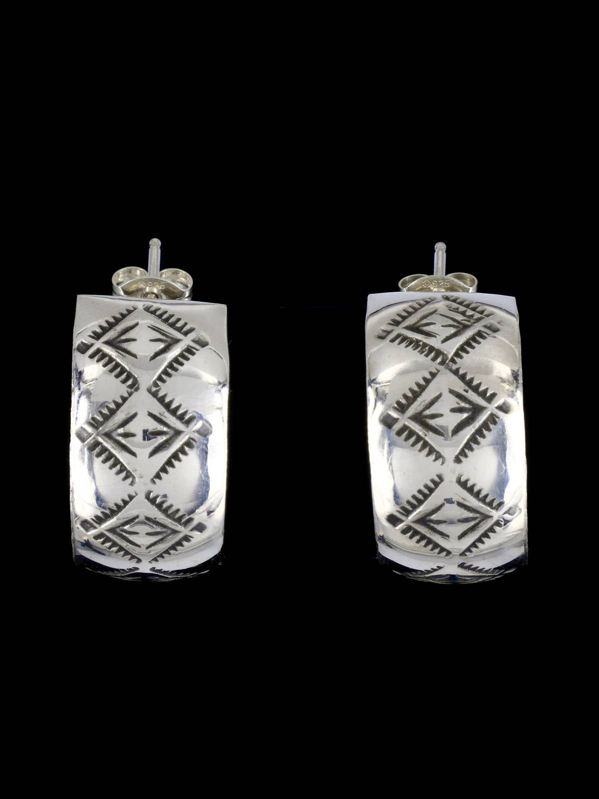 Navajo Sterling Silver Half Hoop Post Earrings - PuebloDirect.com