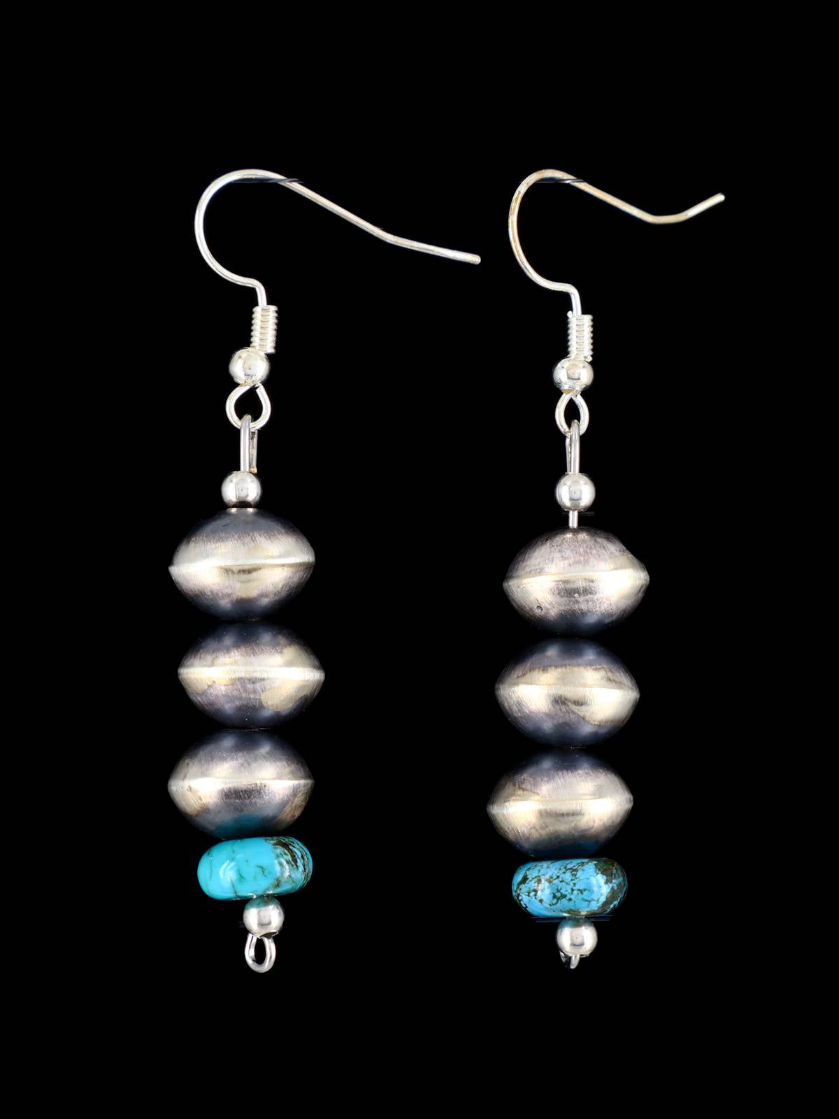 Navajo Sterling Silver Turquoise Beaded Dangle Earrings - PuebloDirect.com