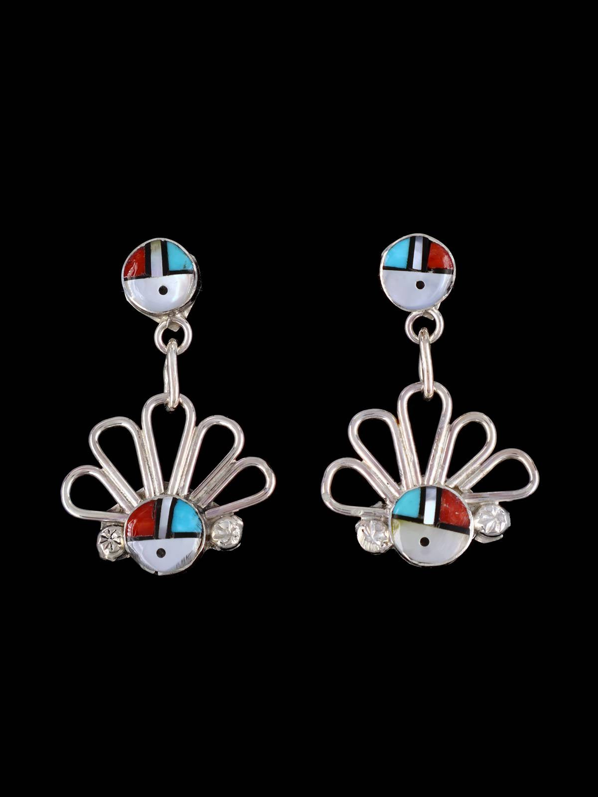 Zuni Inlay Sunface Post Earrings - PuebloDirect.com