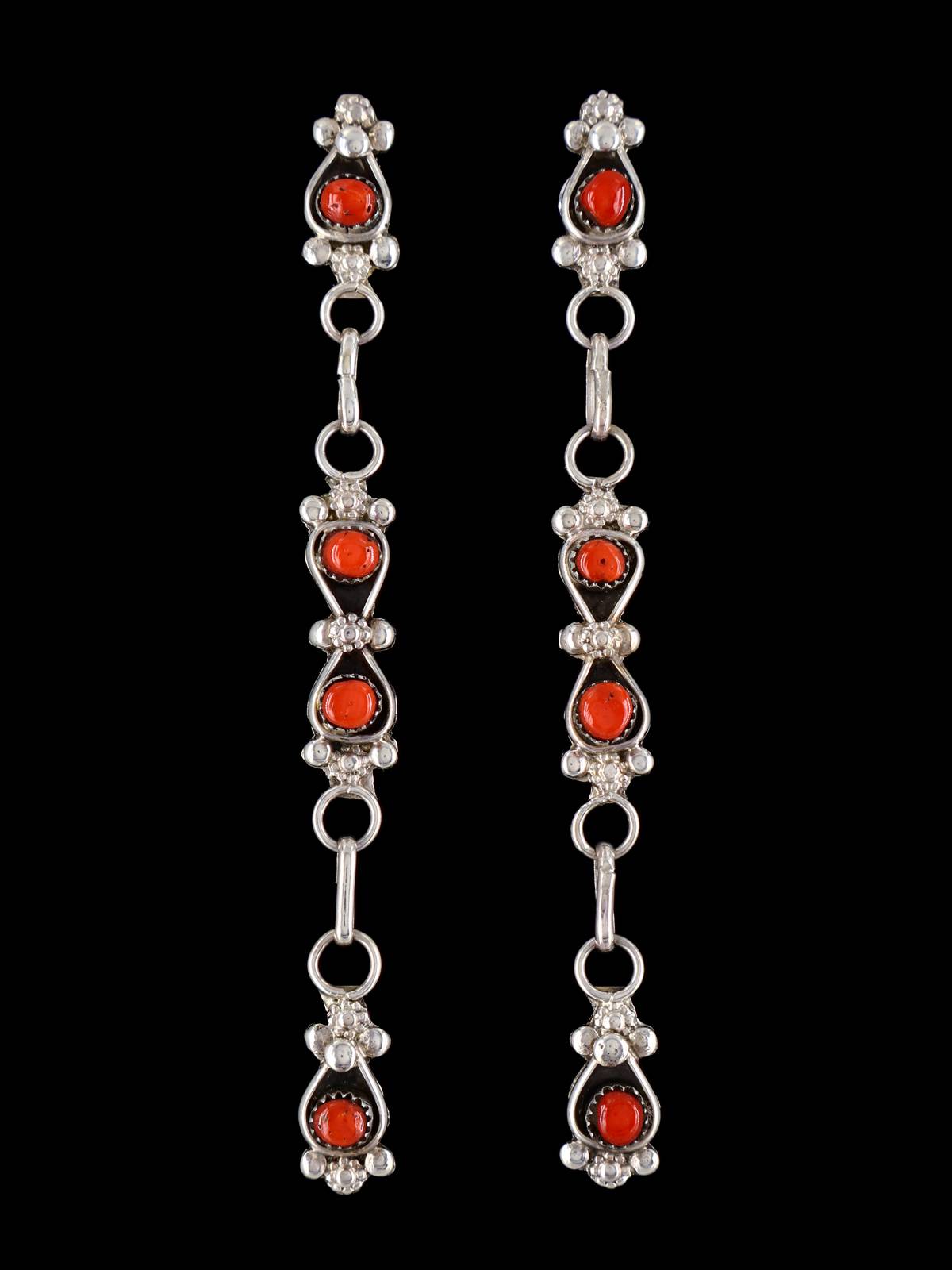 Zuni Jewelry Sterling Silver Coral Post Earrings - PuebloDirect.com