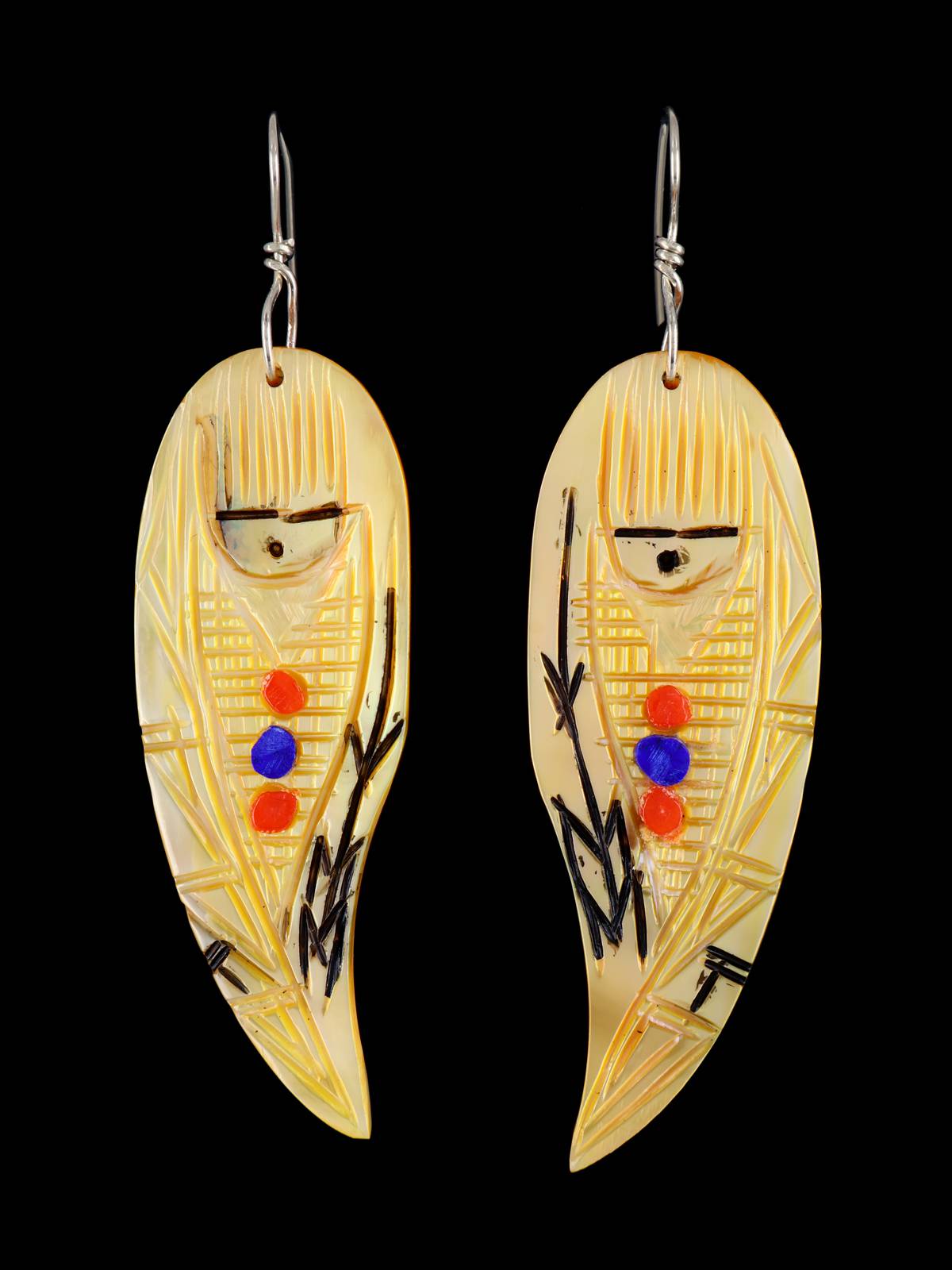 Zuni Inlay Mother of Pearl Maiden Dangle Earrings - PuebloDirect.com