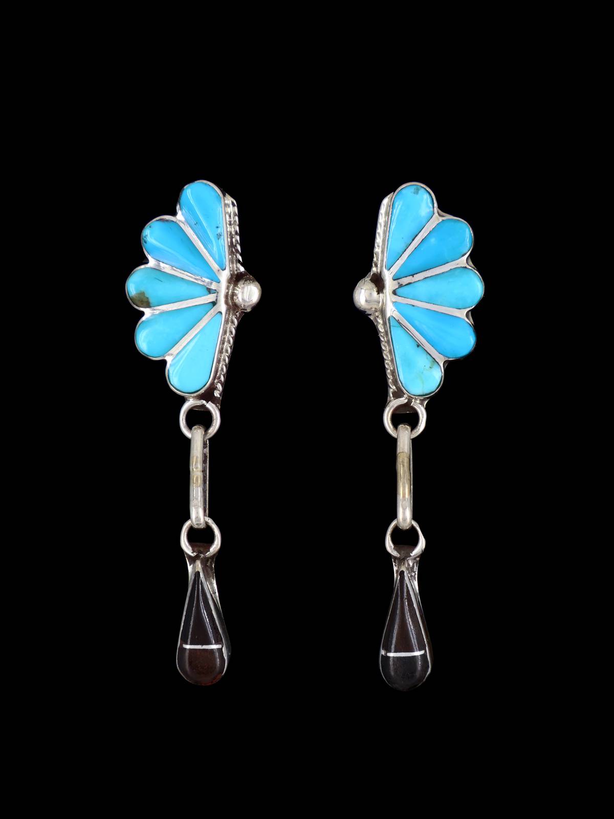 Zuni Inlay Turquoise and Penn Shell Post Earrings - PuebloDirect.com