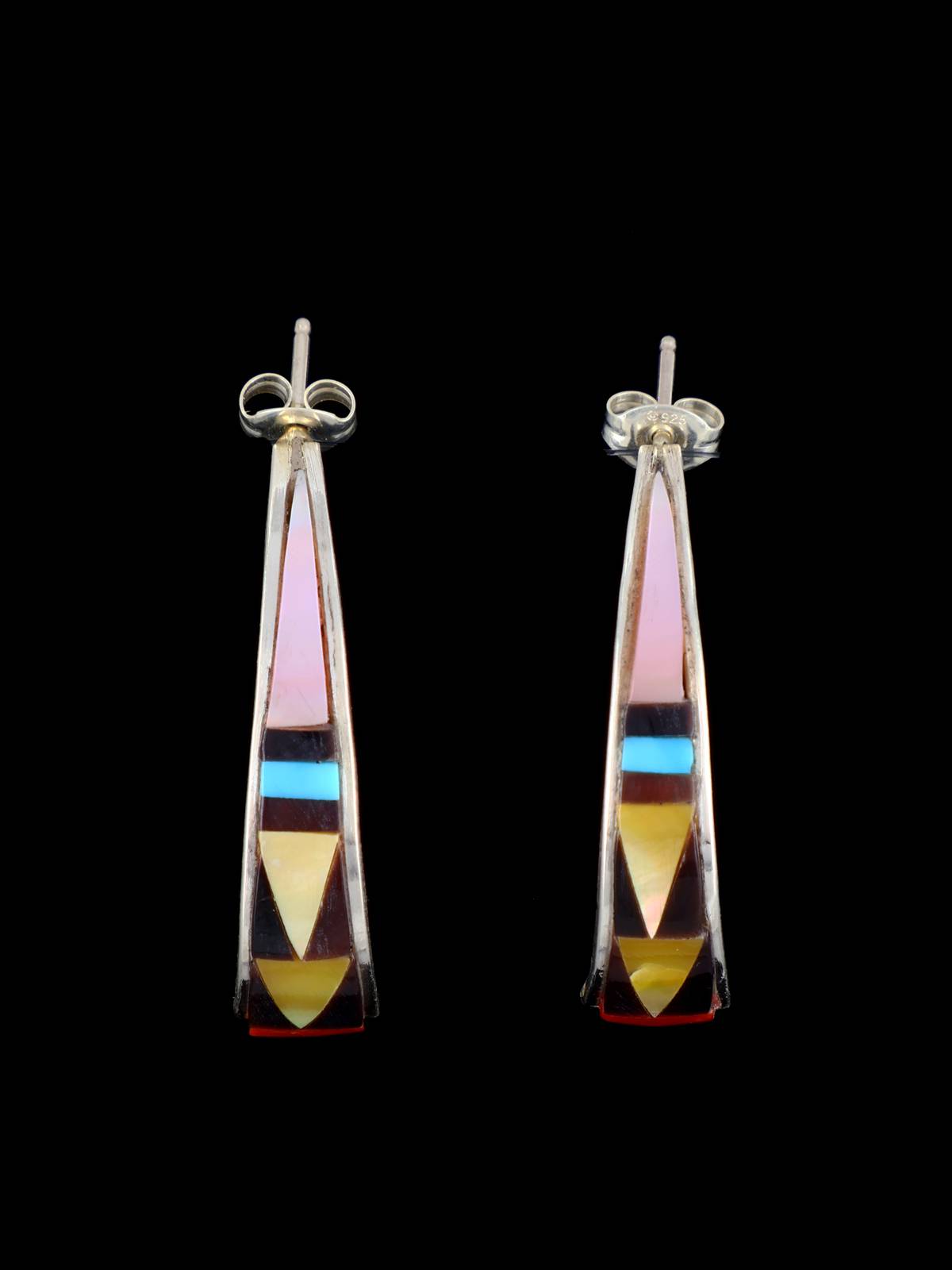 Sterling Silver Zuni Inlay Post Earrings - PuebloDirect.com