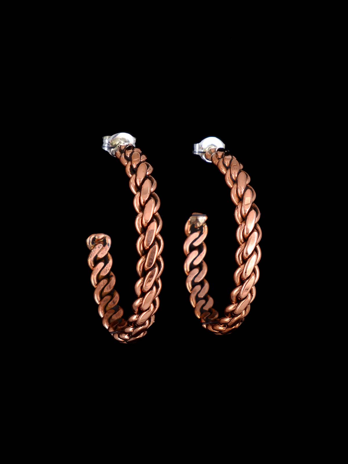 Navajo Copper Rope Half Hoop Post Earrings - PuebloDirect.com