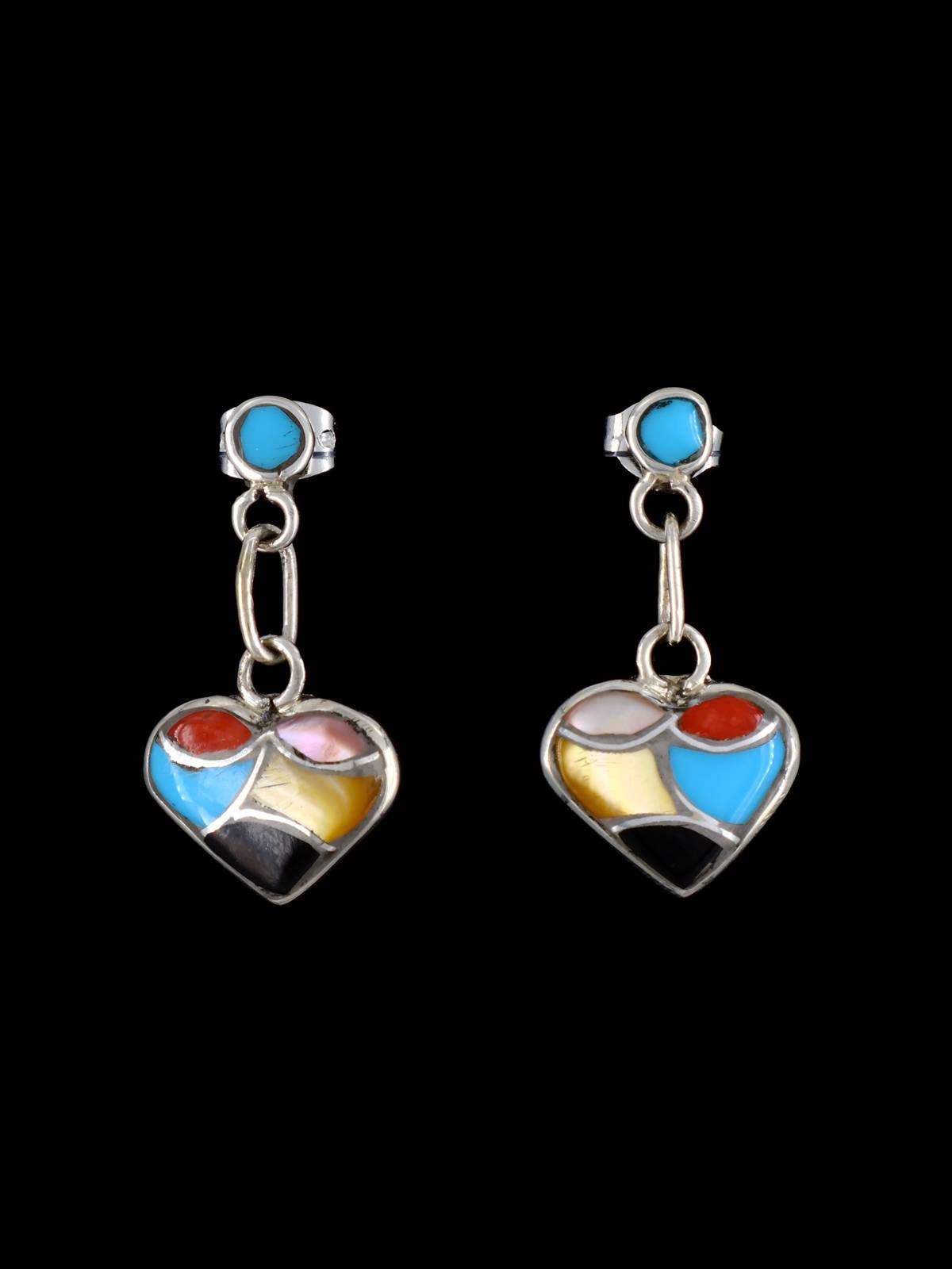 Zuni Inlay Multistone Inlay Heart Post Earrings - PuebloDirect.com