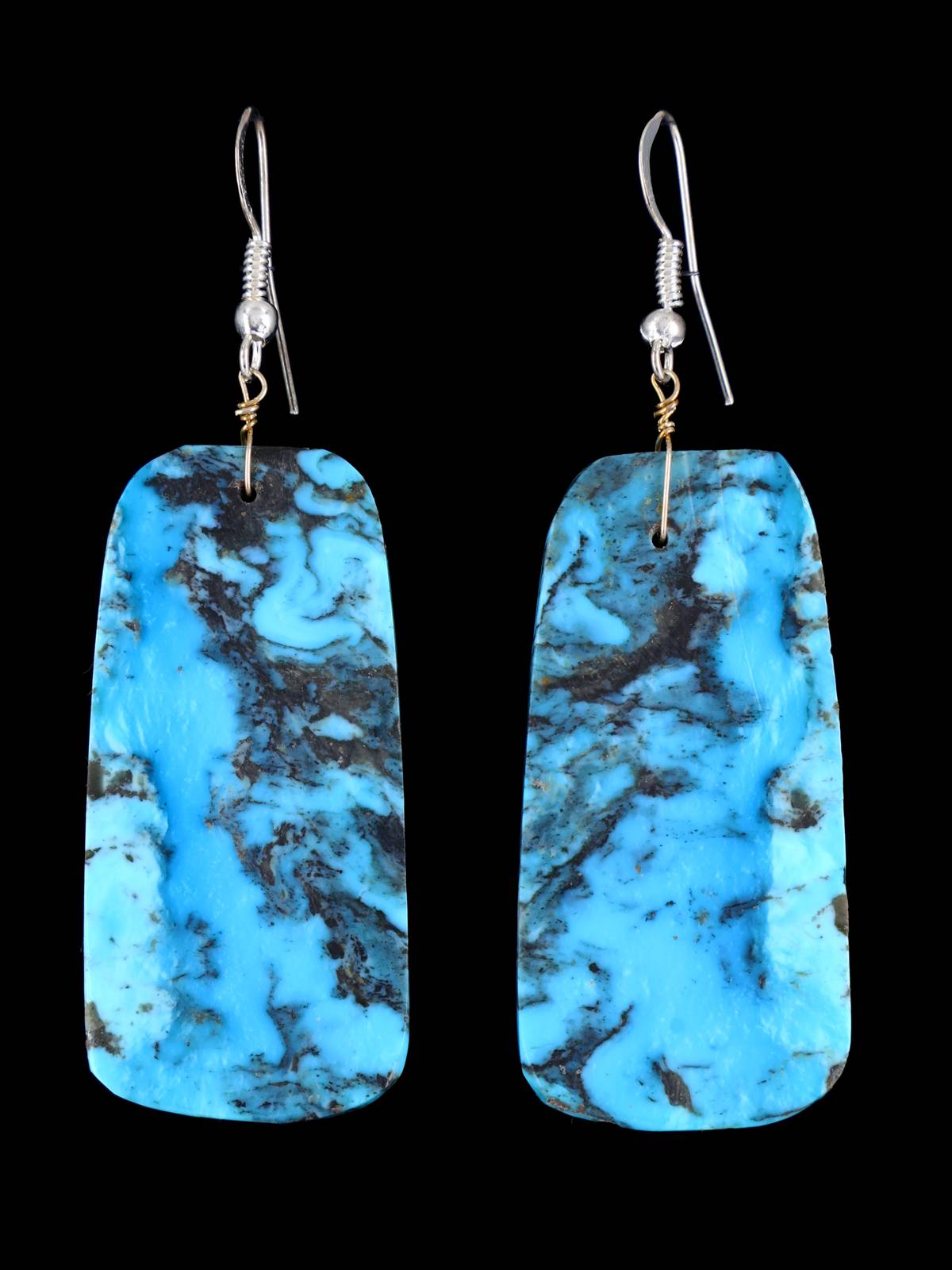 Navajo Turquoise Slab Dangle Earrings - PuebloDirect.com