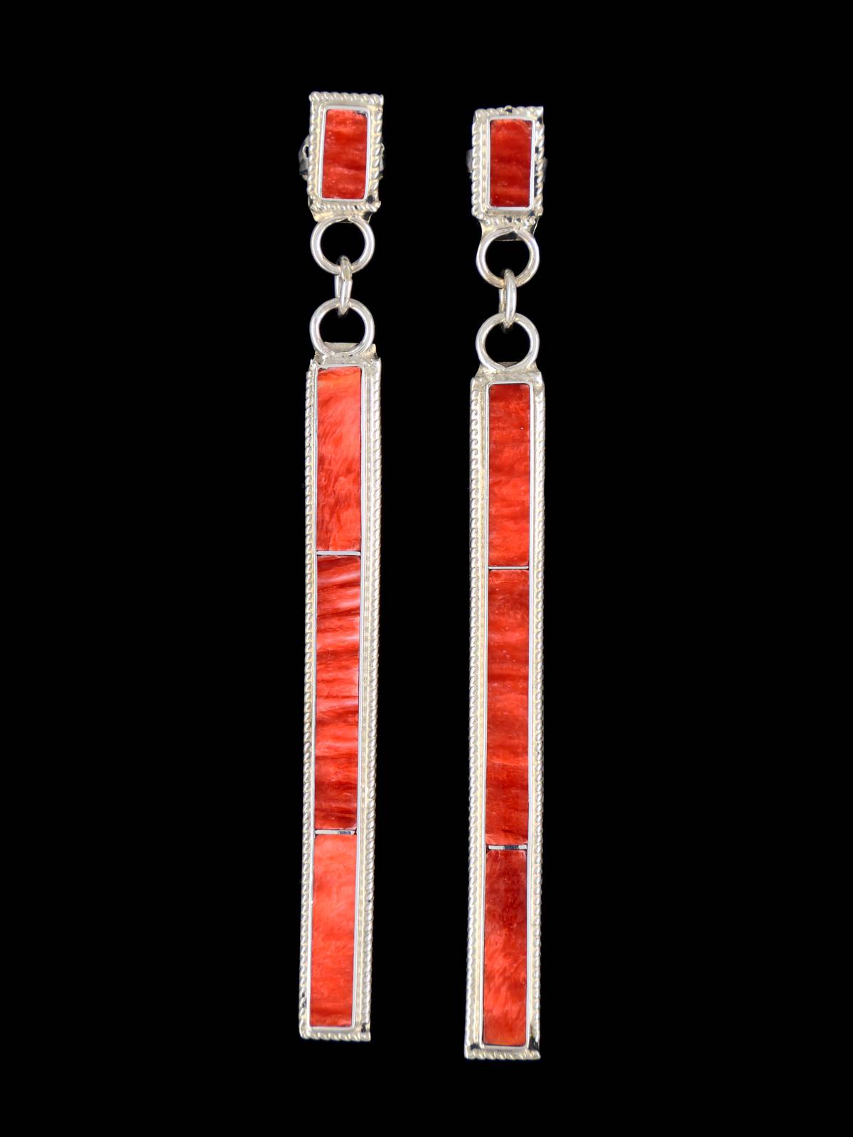Native American Spiny Oyster Inlay Post Earrings - PuebloDirect.com