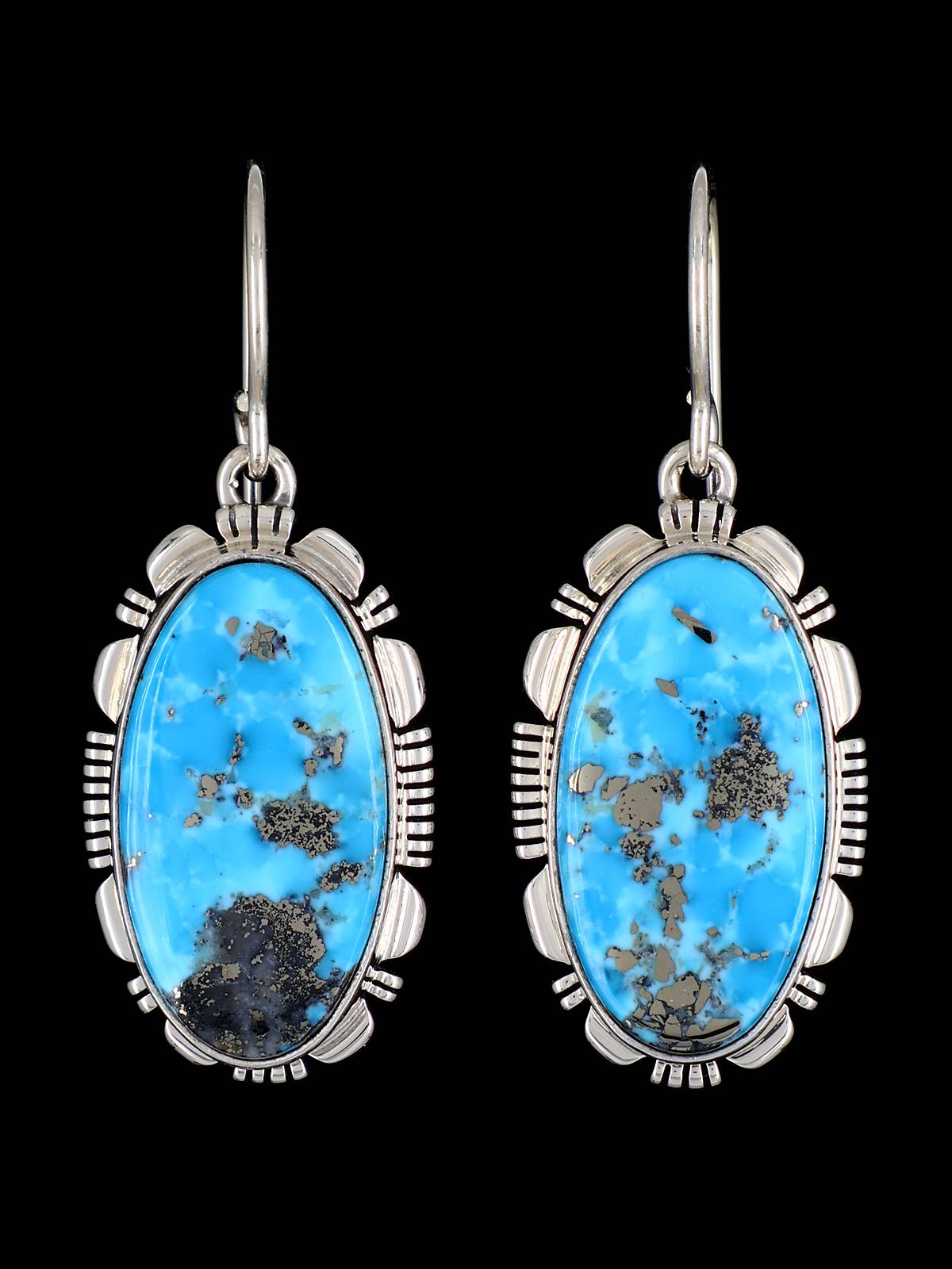 Navajo Turquoise Sterling Silver Dangle Earrings - PuebloDirect.com