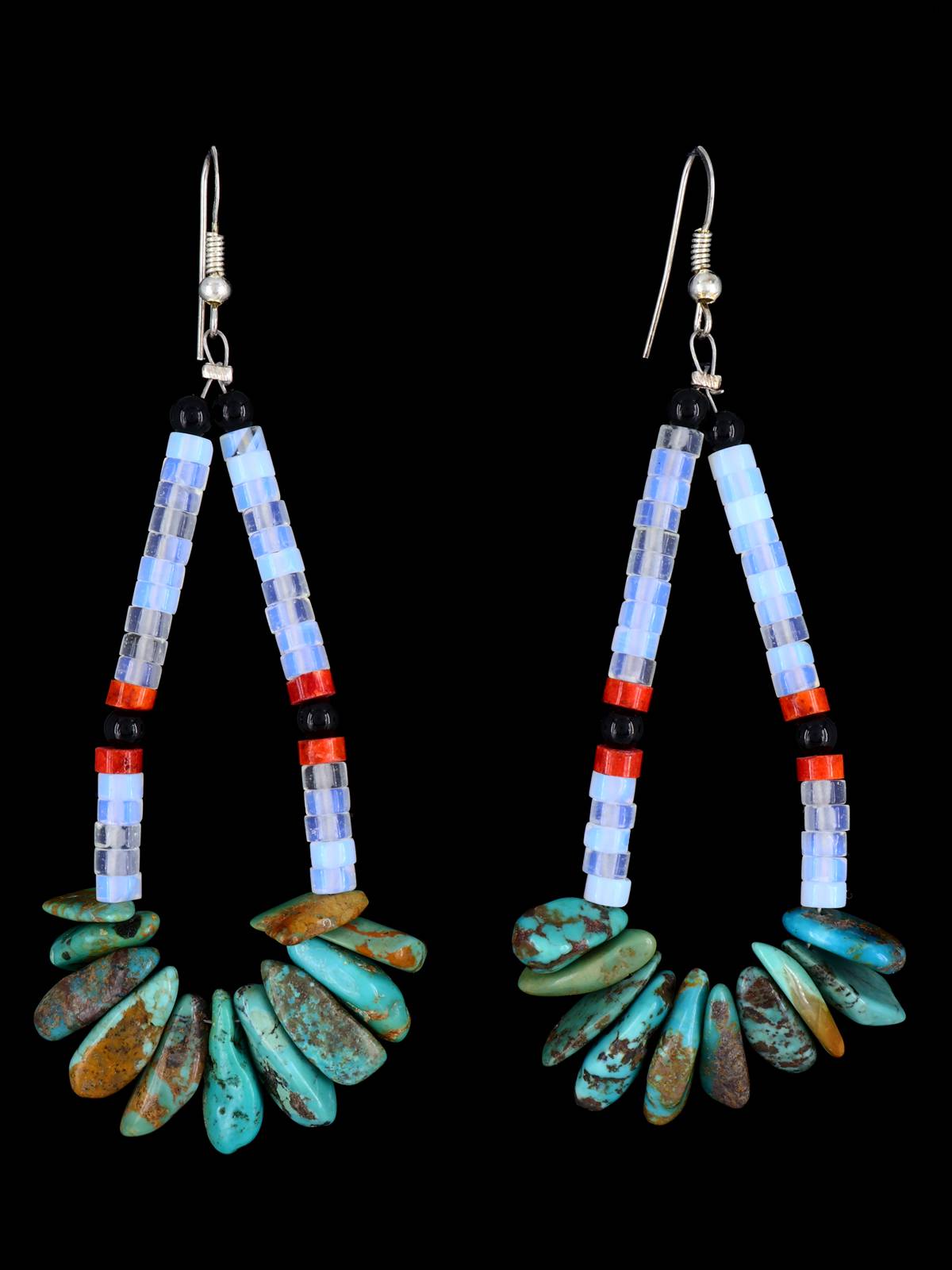 Navajo Sterling Silver Beaded Turquoise Earrings - PuebloDirect.com