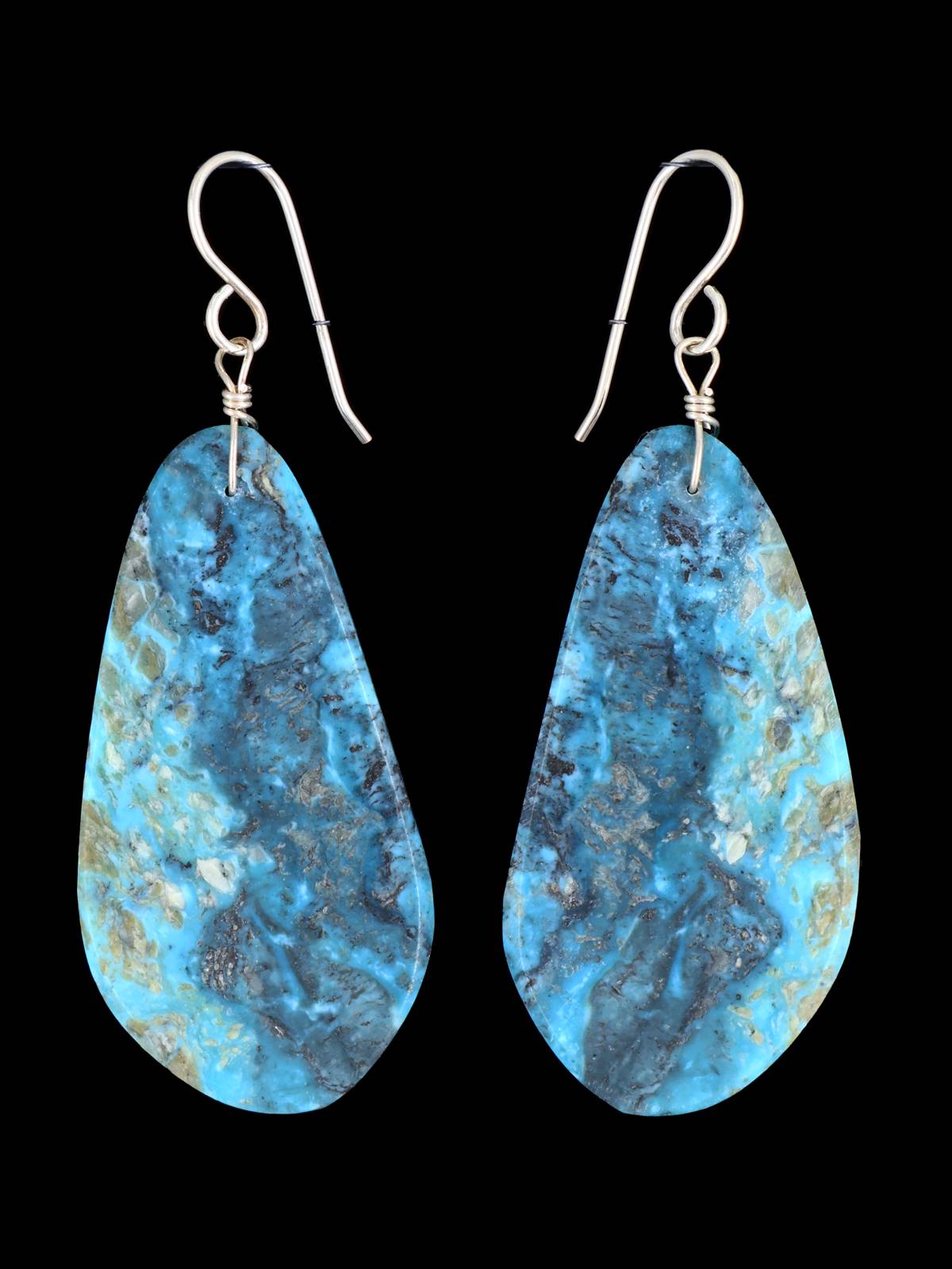 Navajo Turquoise Slab Dangle Earrings - PuebloDirect.com