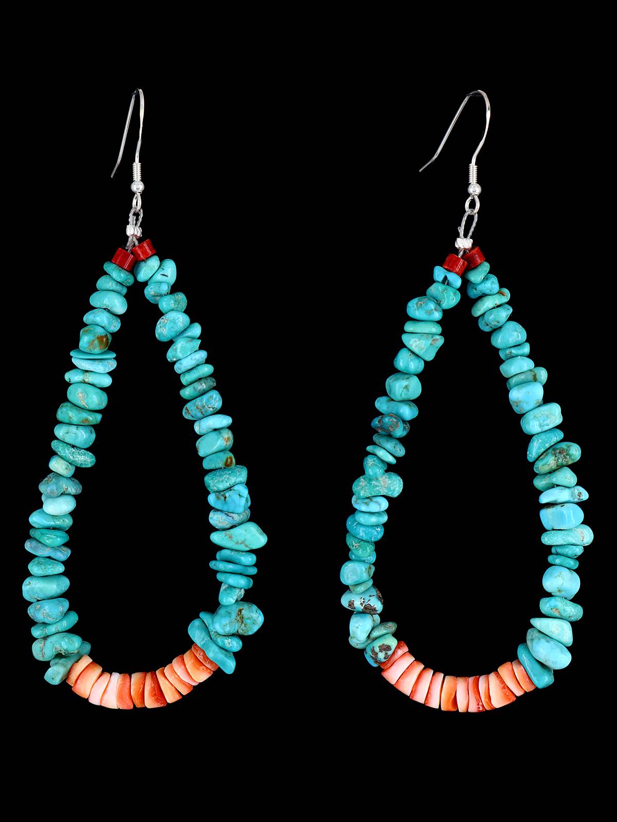 Santo Domingo Beaded Turquoise and Shell Dangle Earrings - PuebloDirect.com