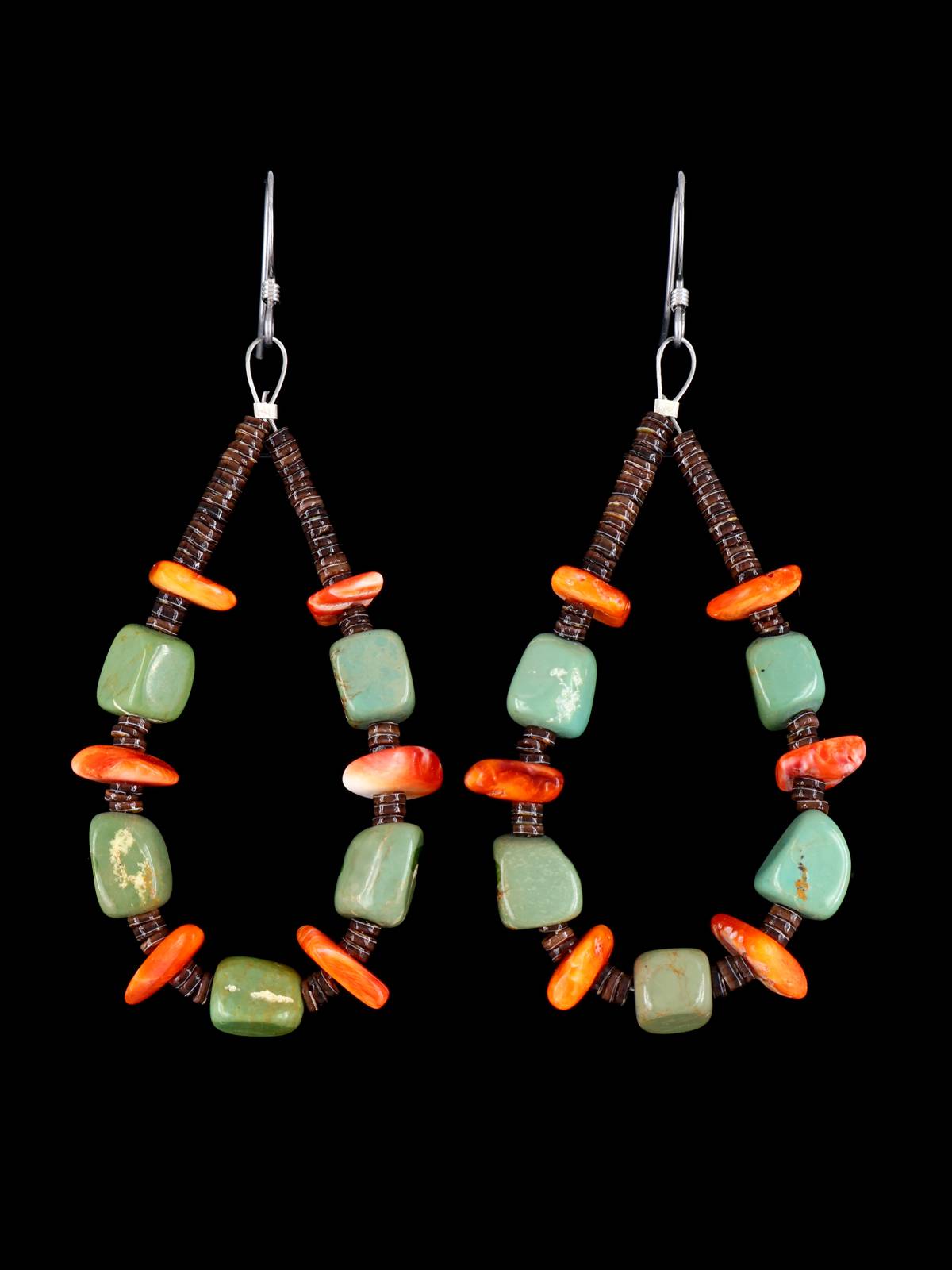 Turquoise and Spiny Oyster Beaded Santo Domingo Dangle Earrings