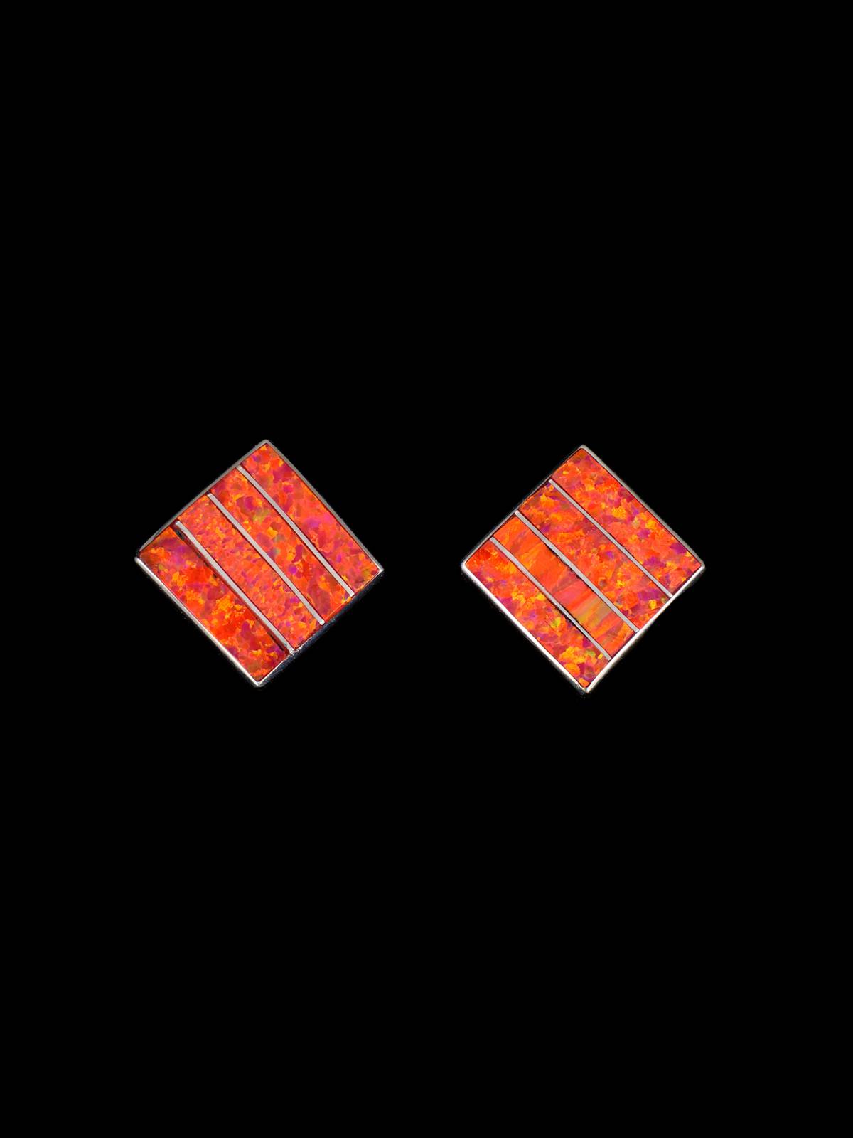 Native American Zuni Inlay Opal Post Earrings
