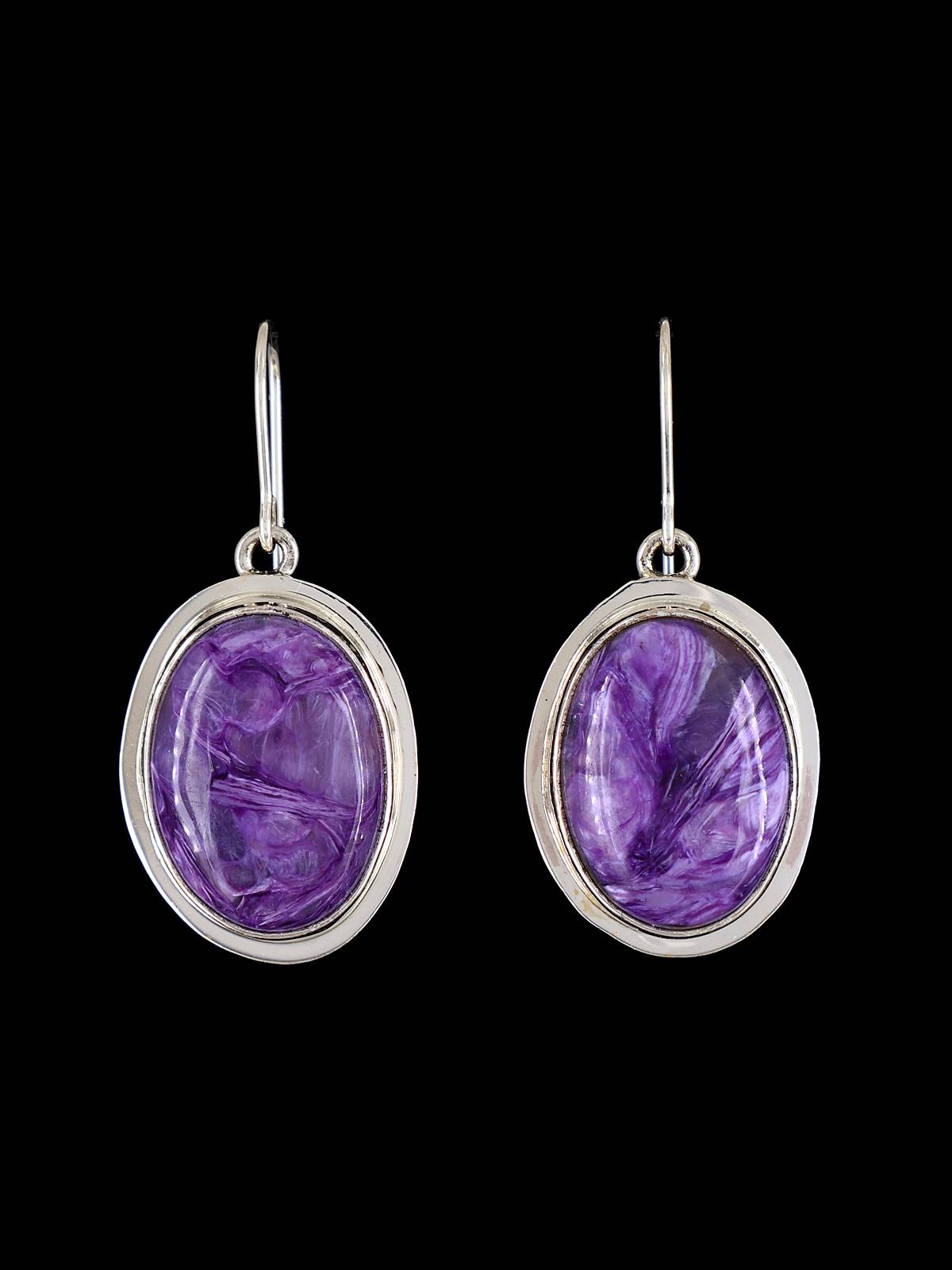 Navajo Sterling Silver Purple Charoite Dangle Earrings
