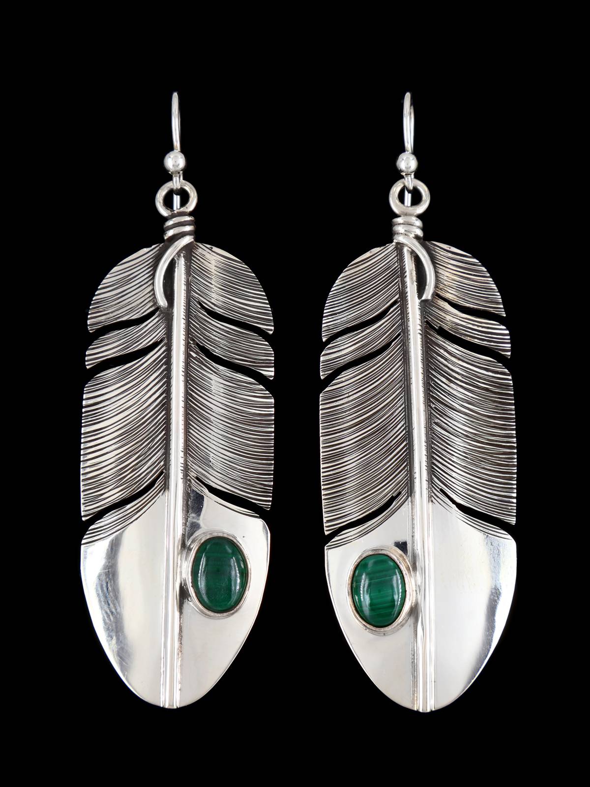 Pendientes colgantes de plumas de ónix de plata esterlina de nativos americanos