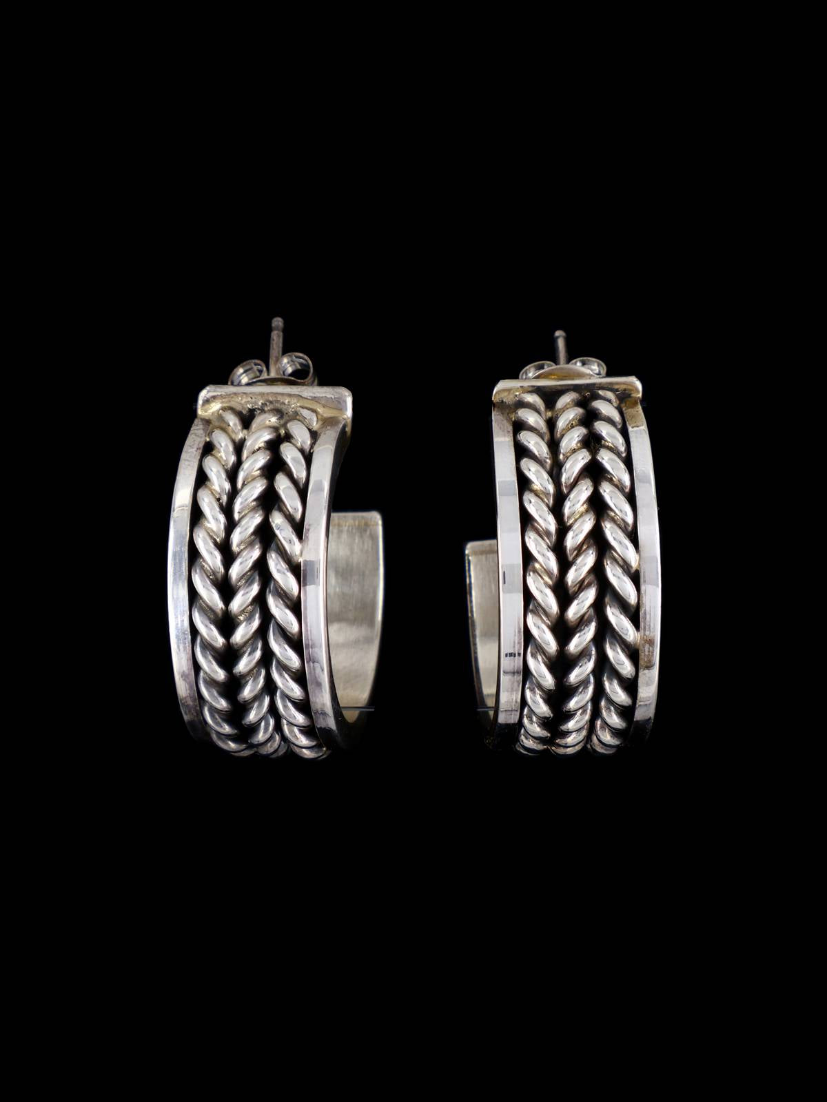 Navajo Sterling Silver Rope Hoop Post Earrings