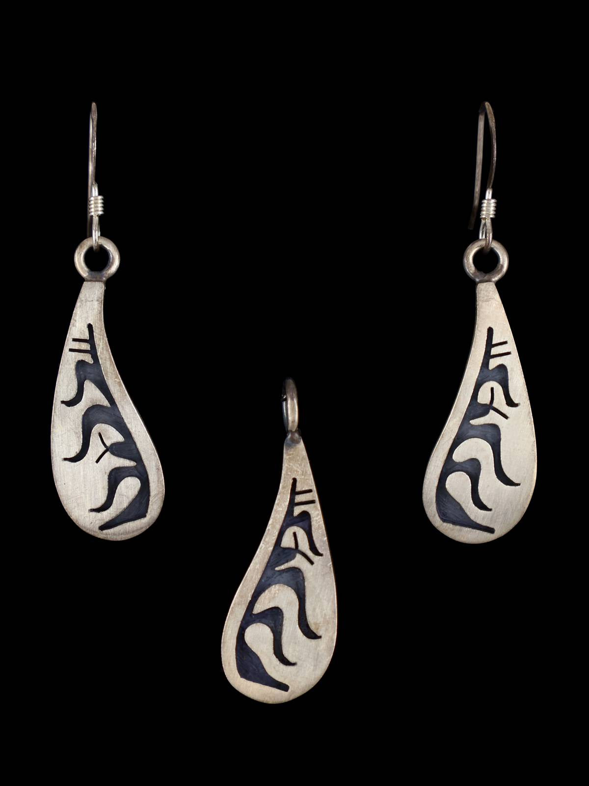 Native American Sterling Silver Hopi Overlay Pendant and Earring Set