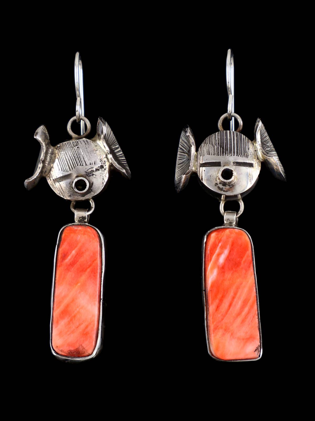 Navajo Spiny Oyster Kachina Dangle Earrings