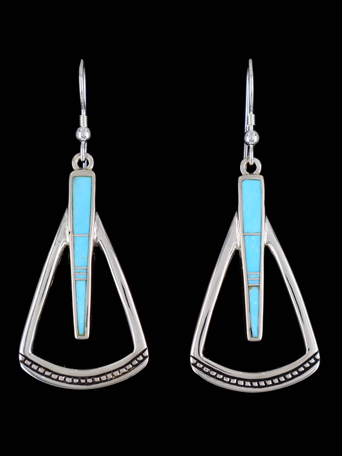Navajo Turquoise Sterling Silver Inlay Dangle Earrings