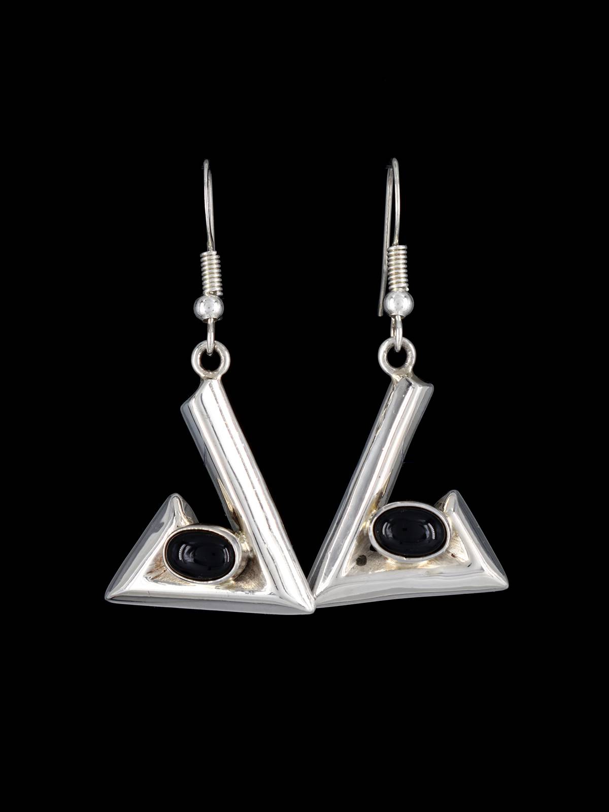 Navajo Onyx Sterling Silver Dangle Earrings - PuebloDirect.com