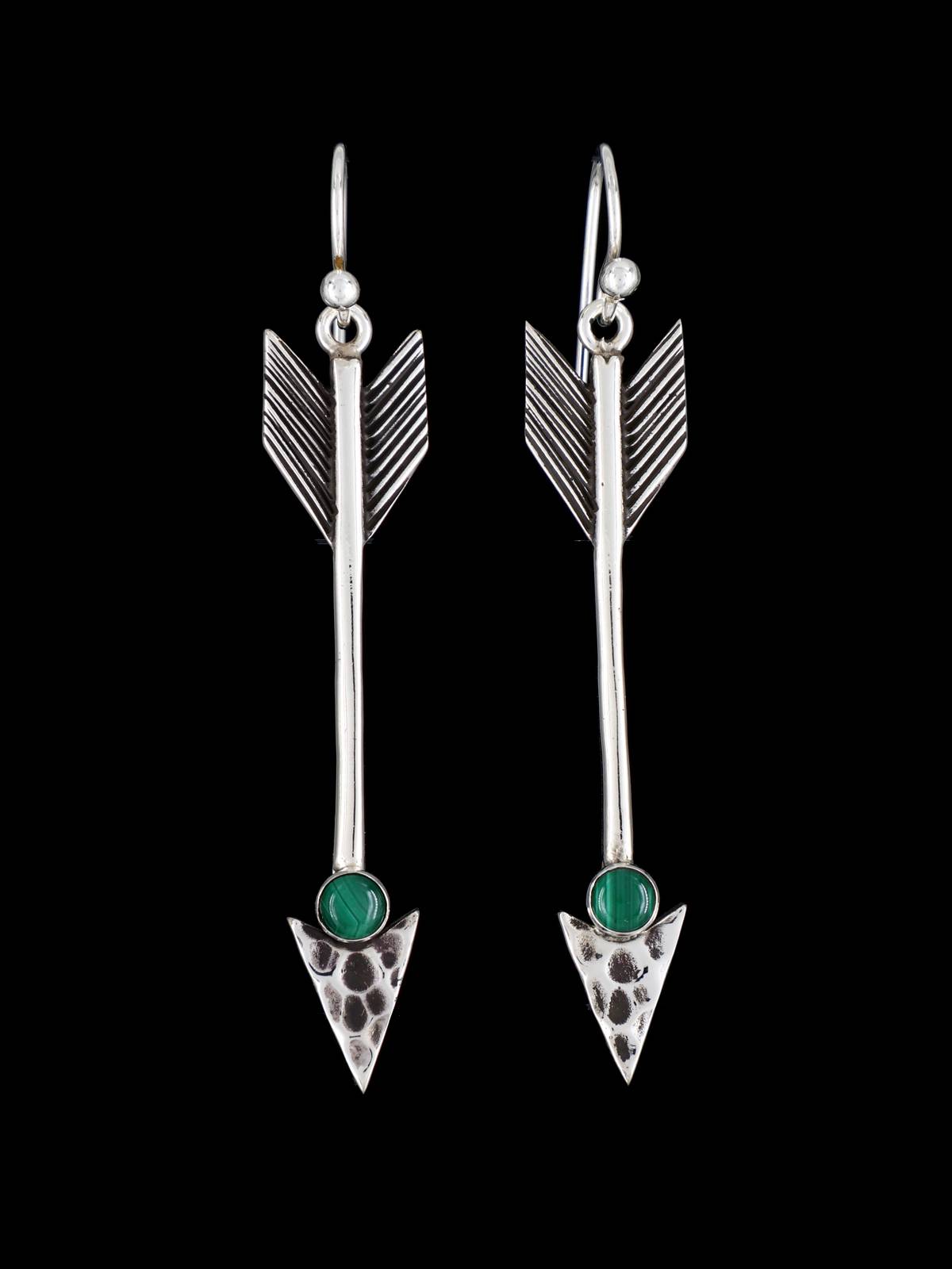 Native American Malachite Dangle Arrow Earrings - PuebloDirect.com