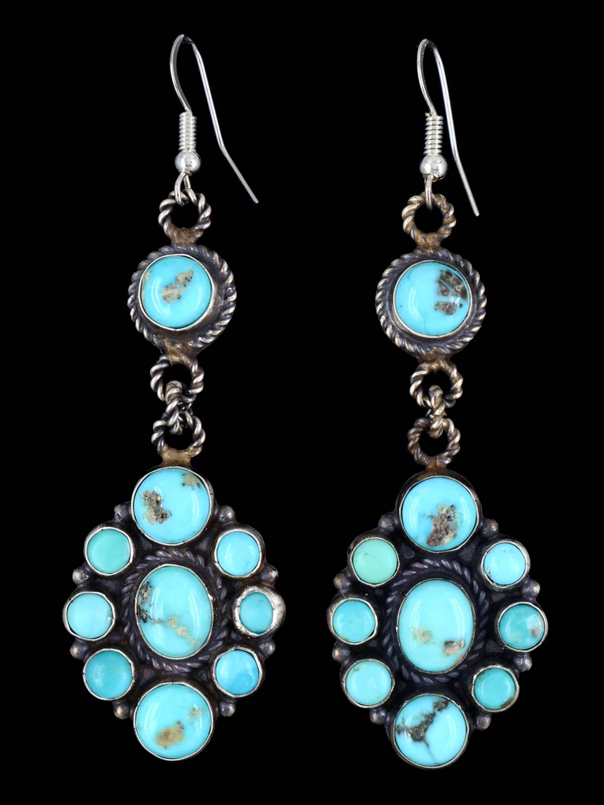 Navajo Turquoise Sterling Silver Dangle Earrings - PuebloDirect.com