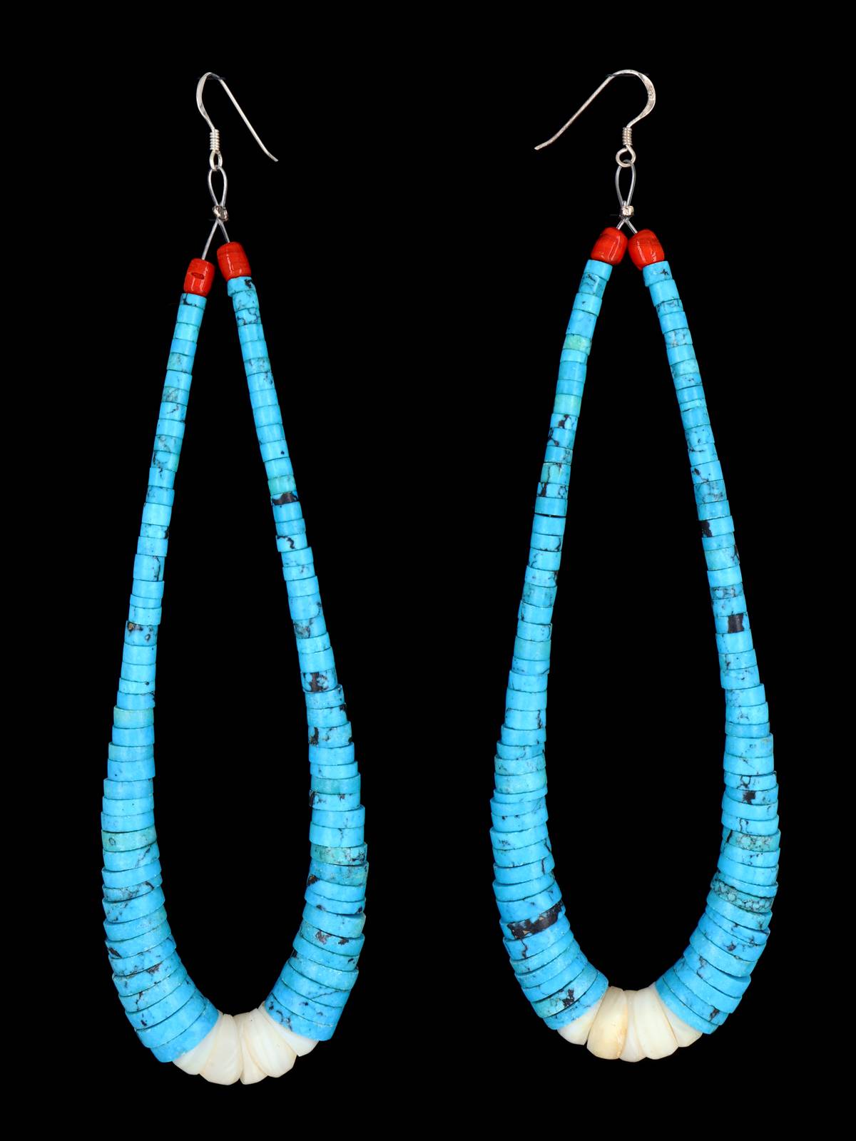Extra Long Navajo Turquoise and Shell Jocla Dangle Earrings