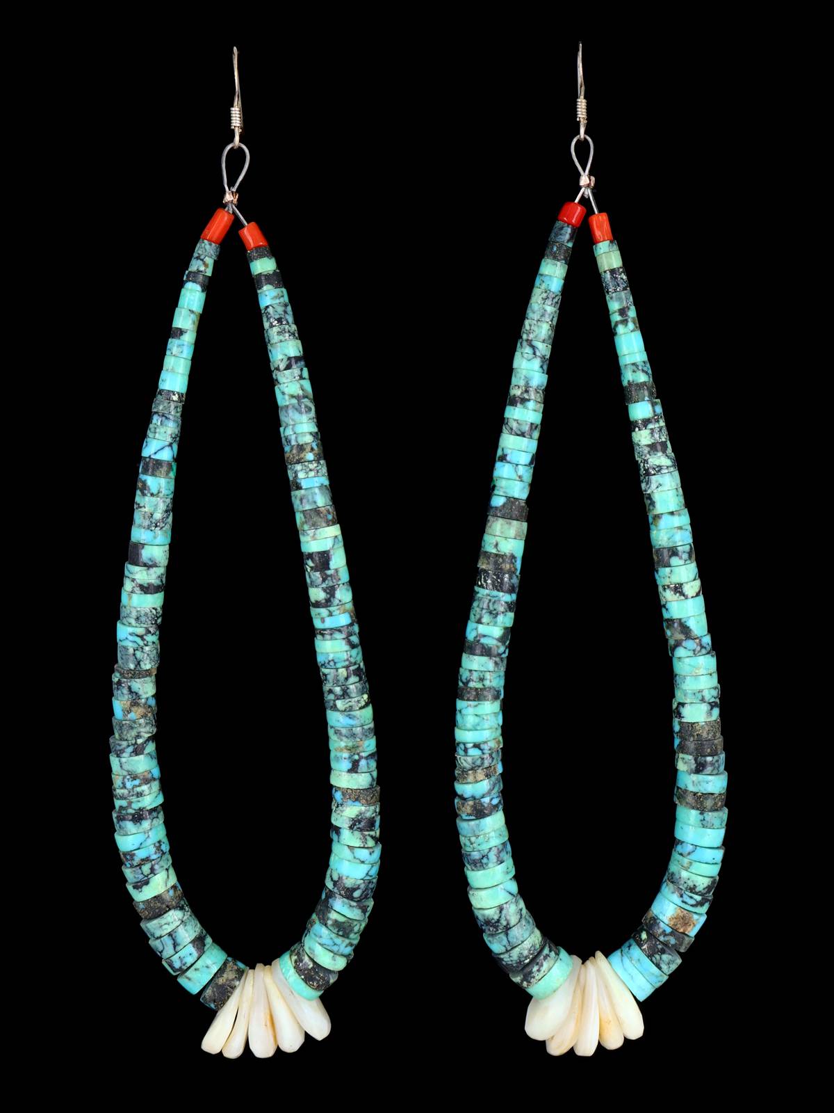 Boucles d’oreilles amérindiennes Turquoise et Shell Jocla Dangle