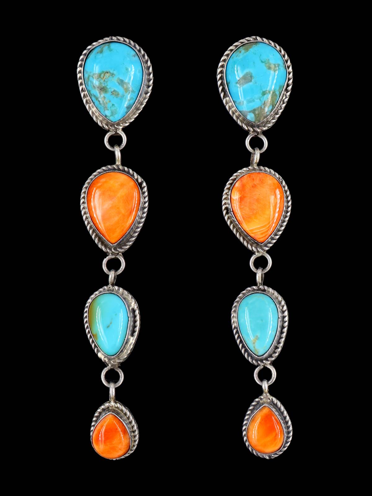 Pendientes Navajo de ostra espinosa comprimida y poste turquesa