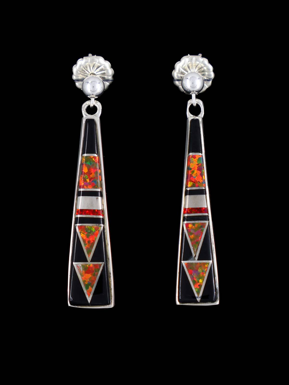 Native American Inlay Onyx and Opalite Post Earrings