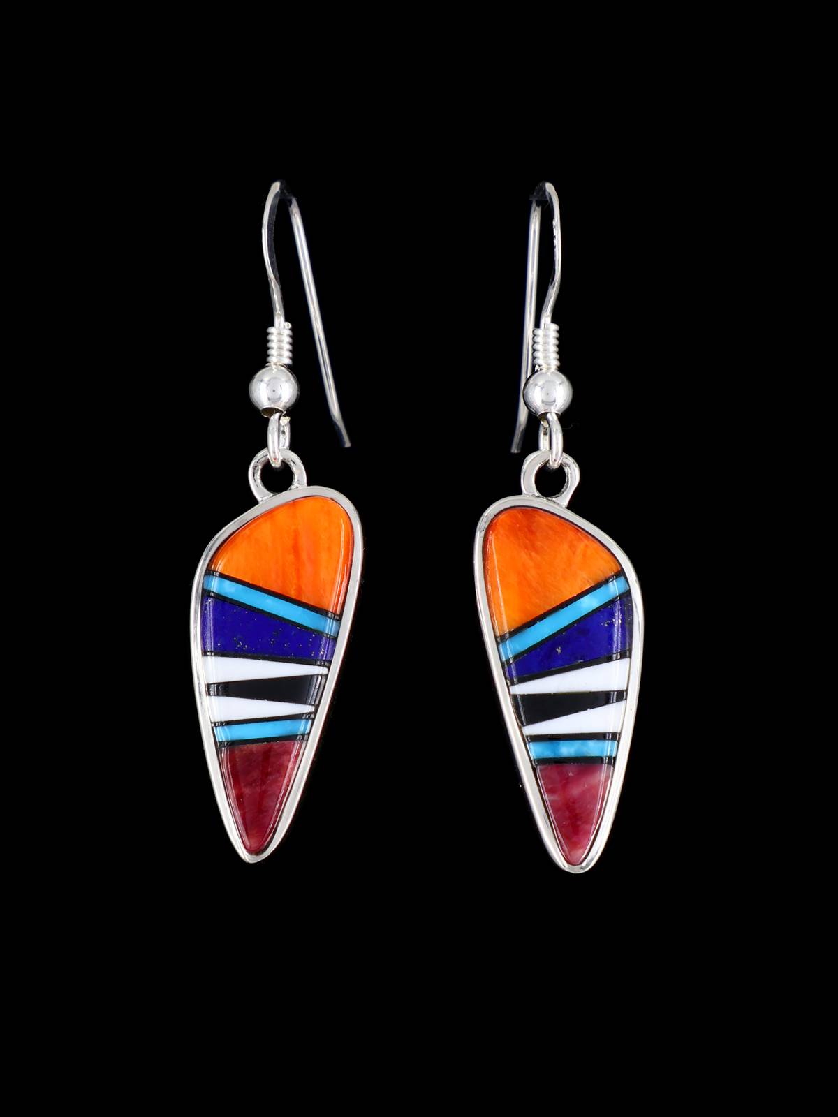 Native American Inlay Multi Stone Dangle Earrings