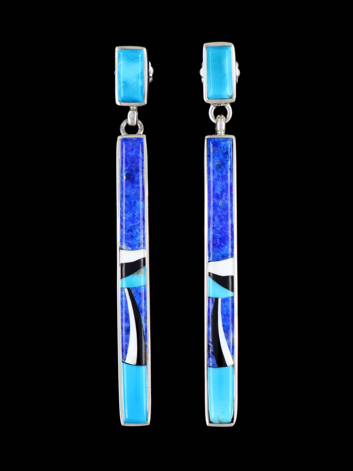 Native American Inlay Lapis and Turquoise Post Earrings