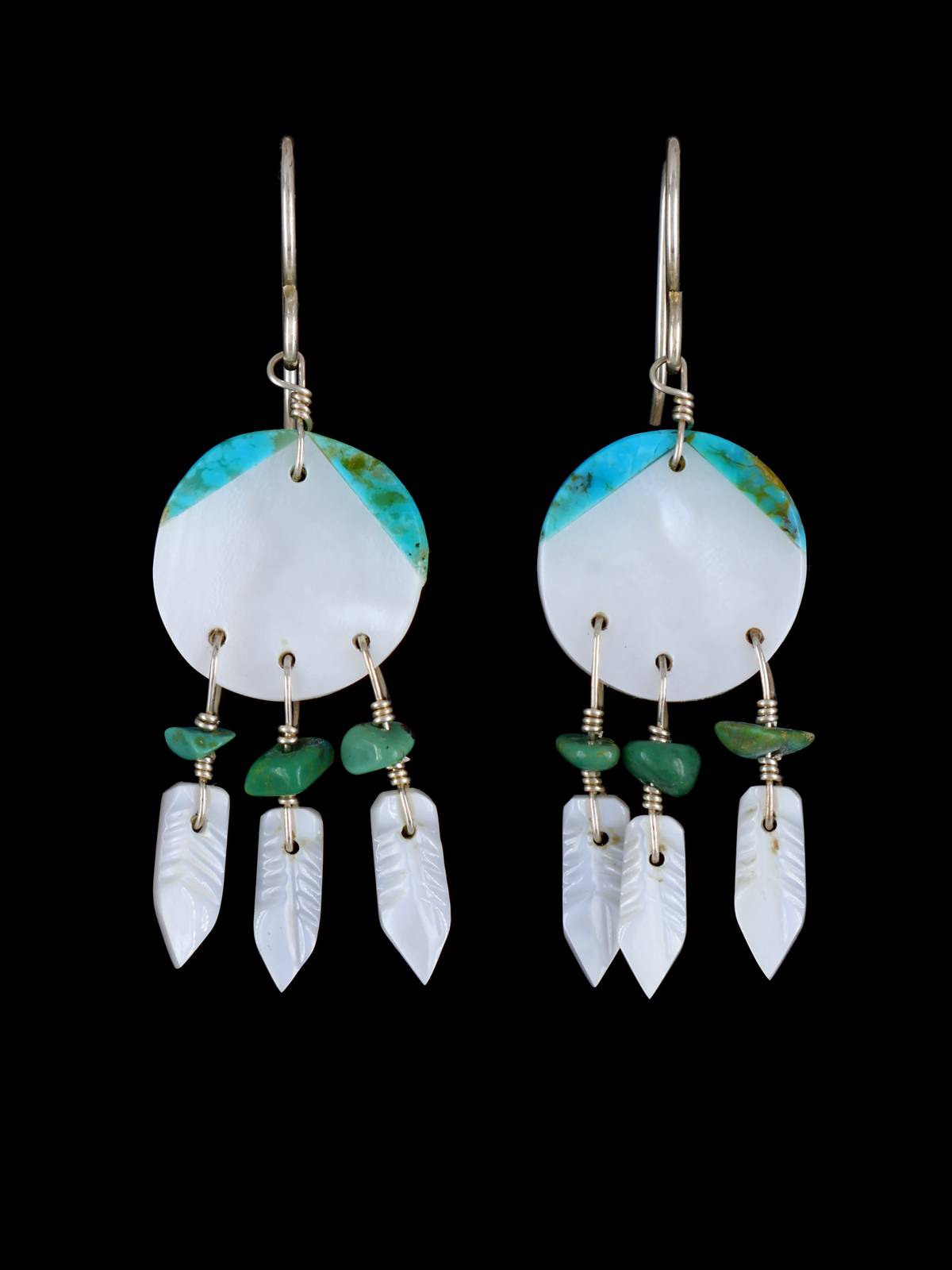 Navajo Mother of Pearl and Turquoise Dreamcatcher Earrings