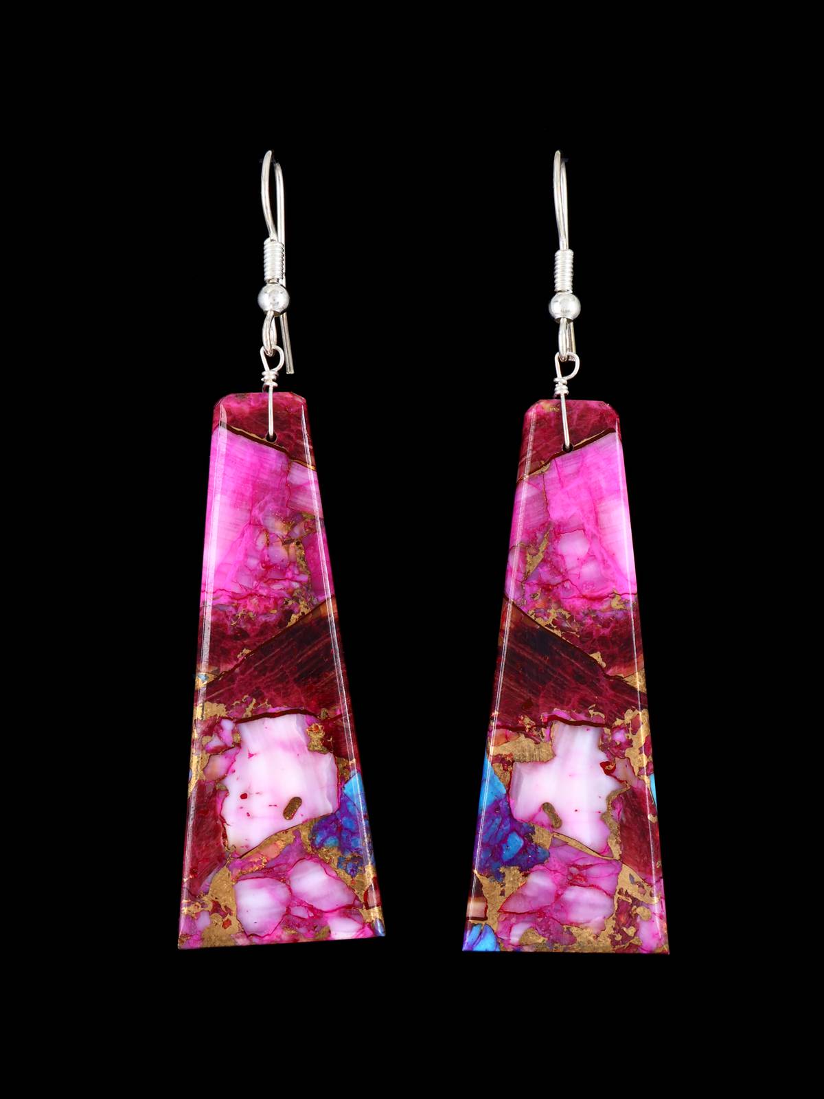 Navajo Spiny Oyster Slab Dangle Earrings