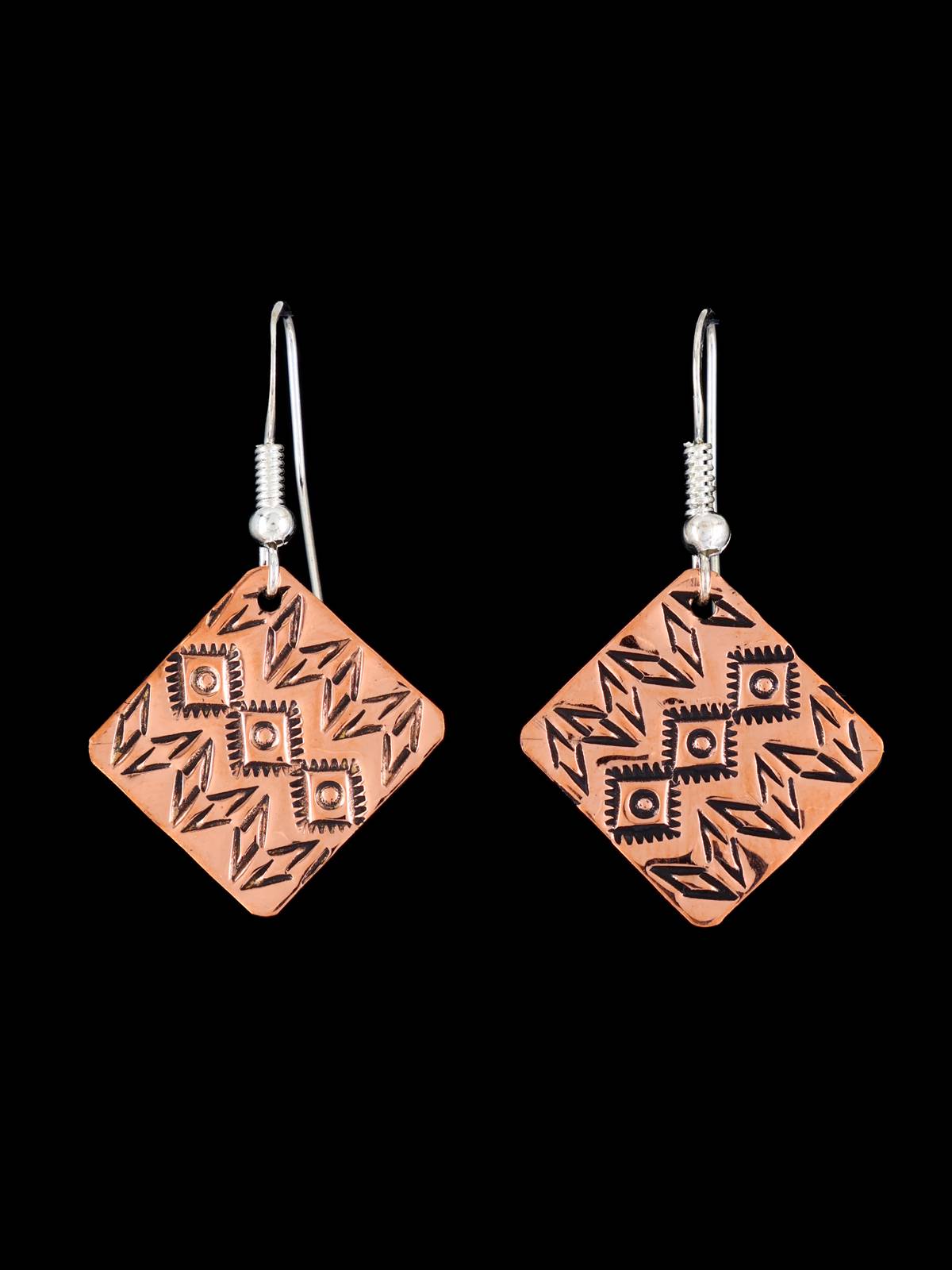 Navajo Stamped Copper Dangle Earrings