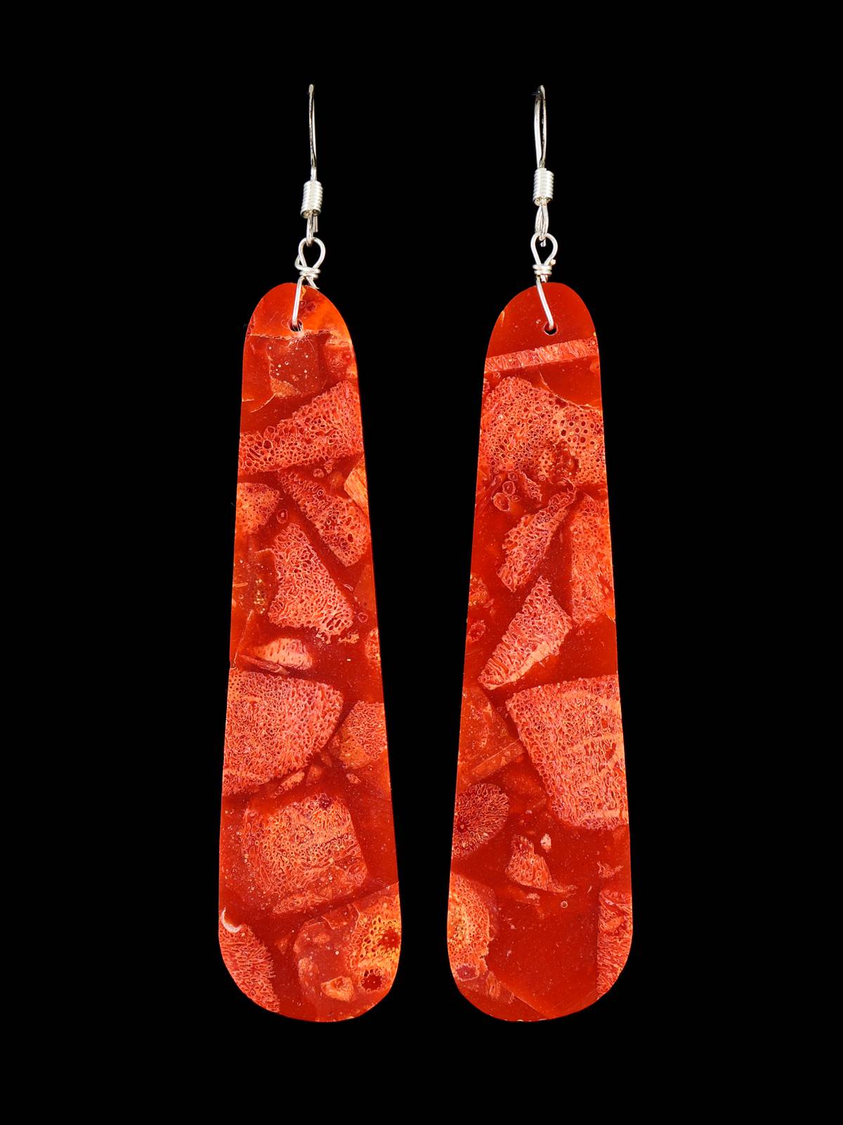Navajo Apple Coral Slab Earrings