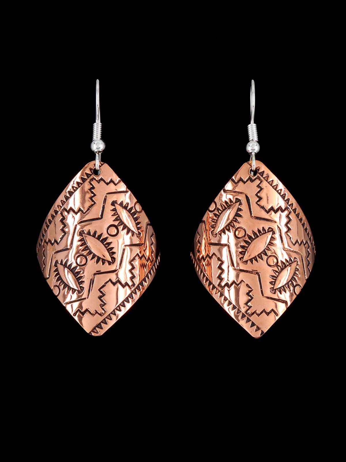 Pendientes colgantes de cobre estampado navajo